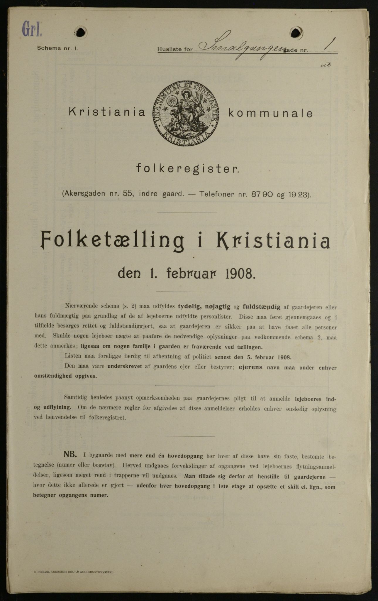 OBA, Kommunal folketelling 1.2.1908 for Kristiania kjøpstad, 1908, s. 87307