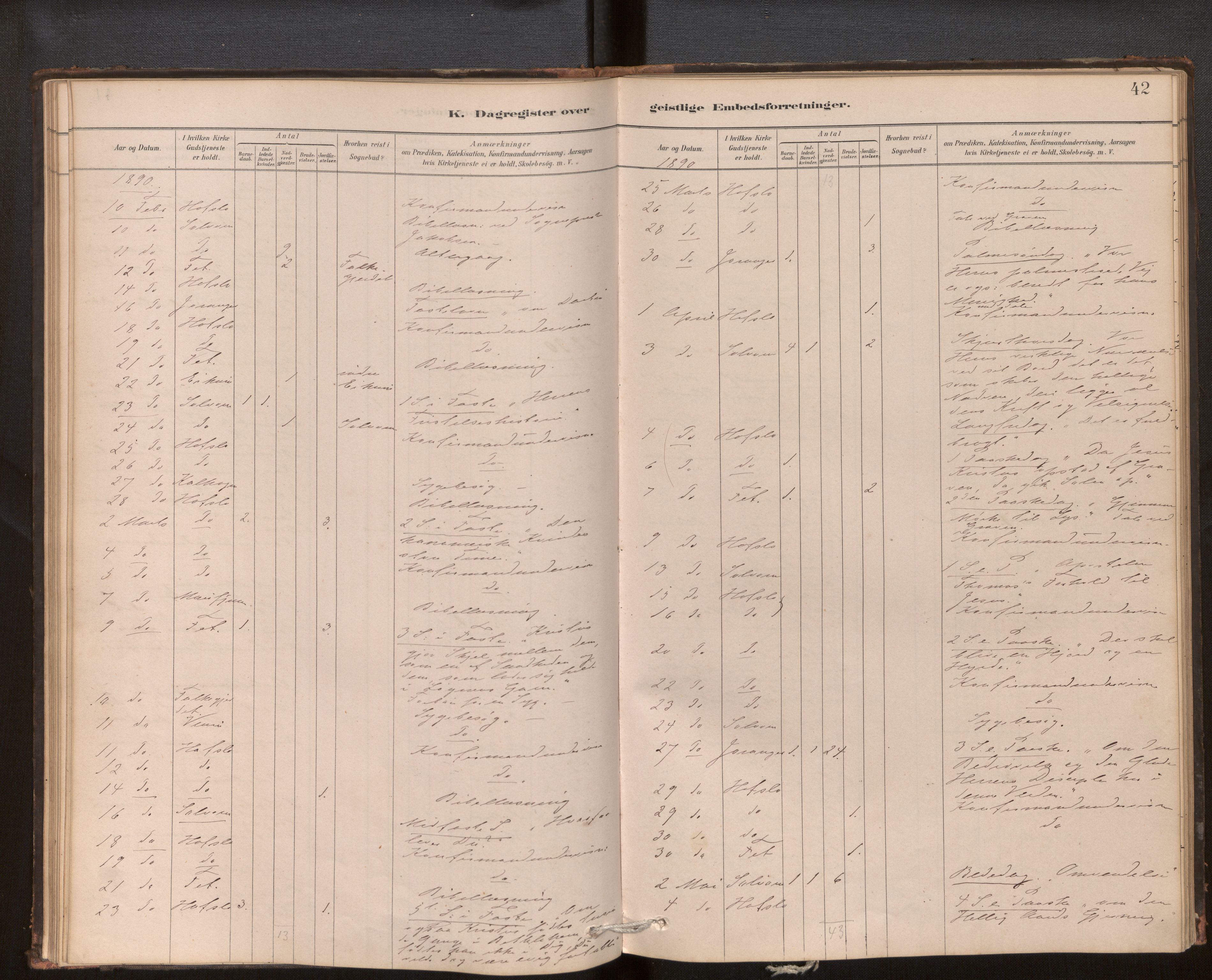Hafslo sokneprestembete, SAB/A-80301/H/Haa/Haaf/L0003: Dagregister nr. F 3, 1879-1909, s. 42