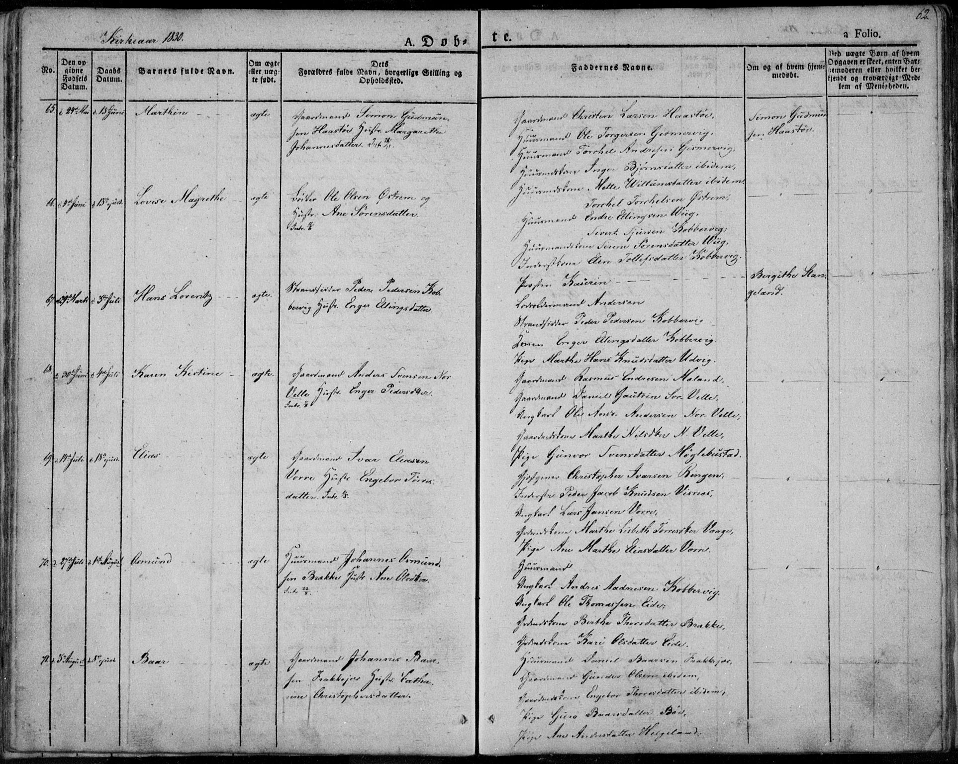 Avaldsnes sokneprestkontor, AV/SAST-A -101851/H/Ha/Haa/L0005: Ministerialbok nr. A 5.1, 1825-1841, s. 62