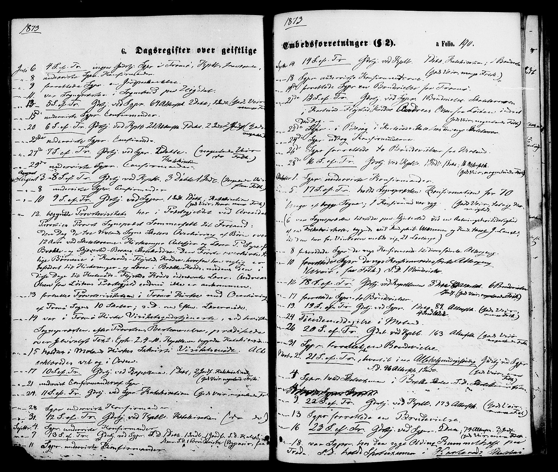 Austre Moland sokneprestkontor, AV/SAK-1111-0001/F/Fa/Faa/L0009: Ministerialbok nr. A 9, 1869-1879, s. 190
