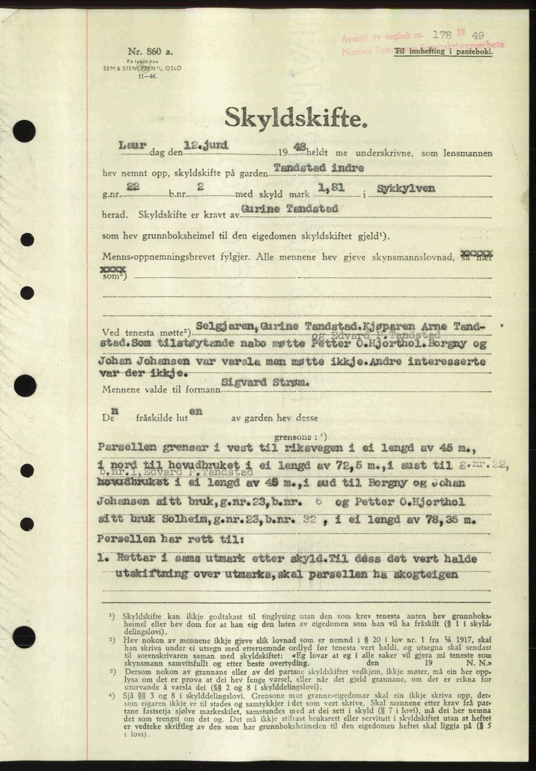 Nordre Sunnmøre sorenskriveri, SAT/A-0006/1/2/2C/2Ca: Pantebok nr. A29, 1948-1949, Dagboknr: 178/1949