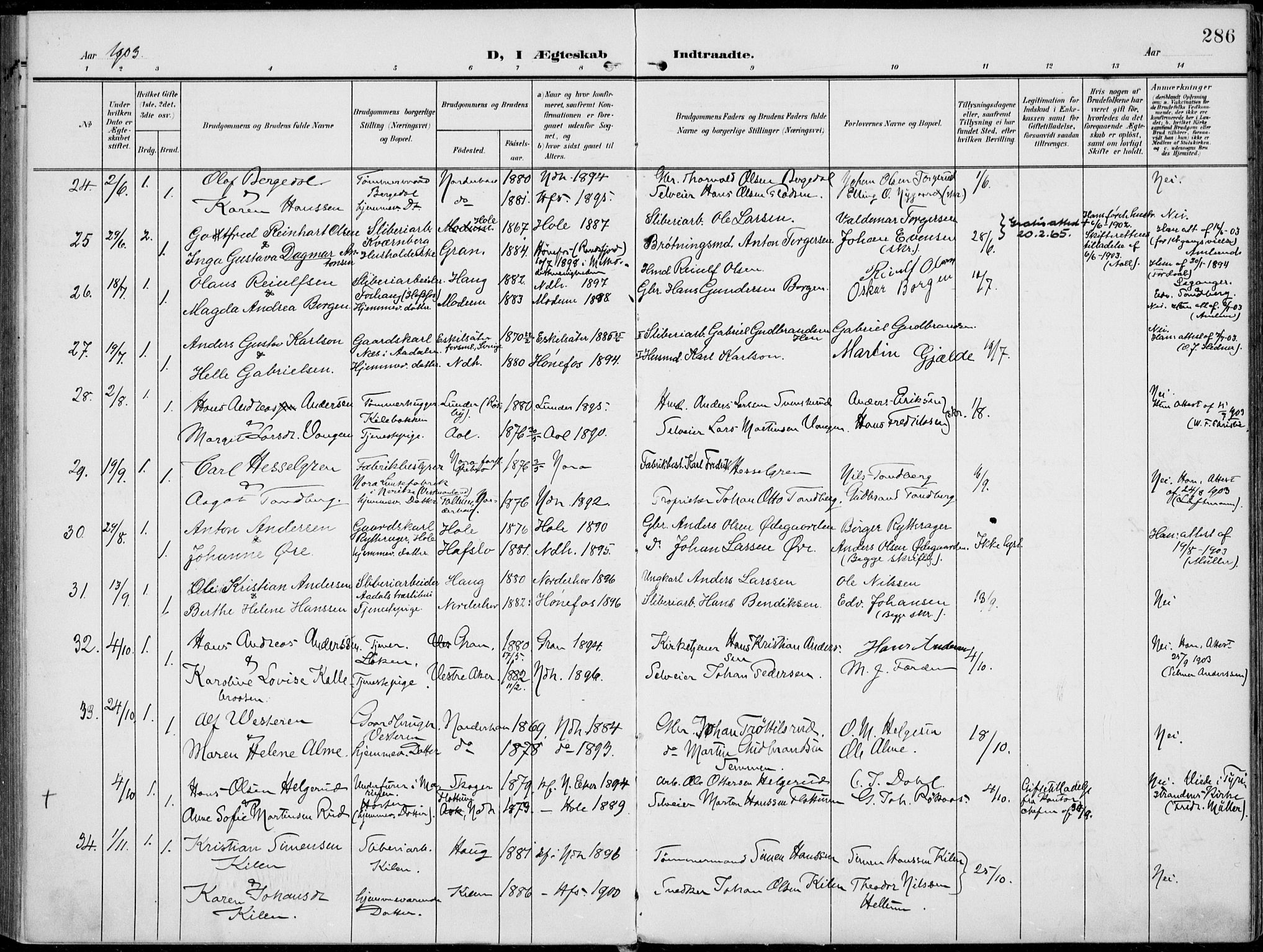 Norderhov kirkebøker, AV/SAKO-A-237/F/Fa/L0017: Ministerialbok nr. 17, 1903-1919, s. 286
