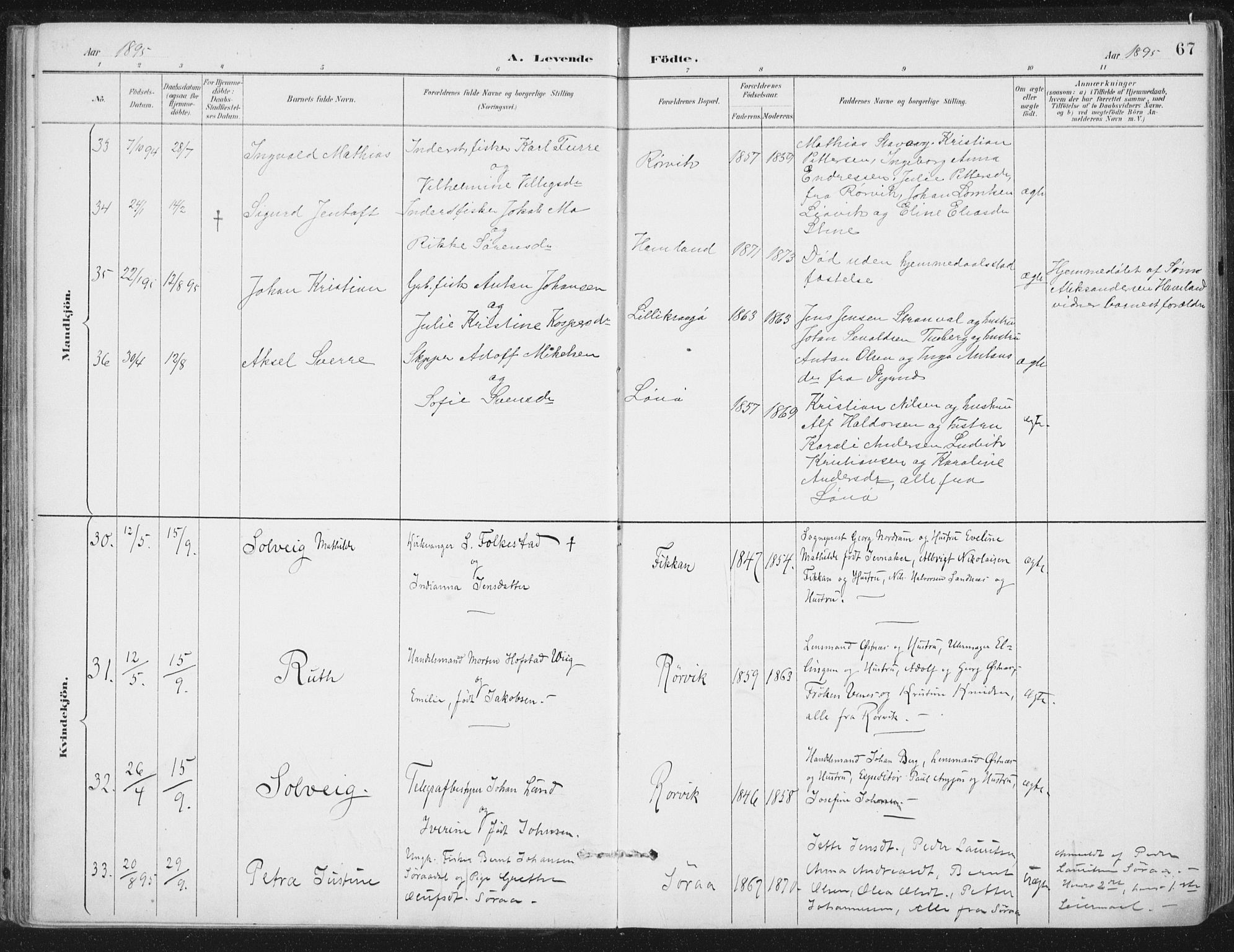 Ministerialprotokoller, klokkerbøker og fødselsregistre - Nord-Trøndelag, AV/SAT-A-1458/784/L0673: Ministerialbok nr. 784A08, 1888-1899, s. 67