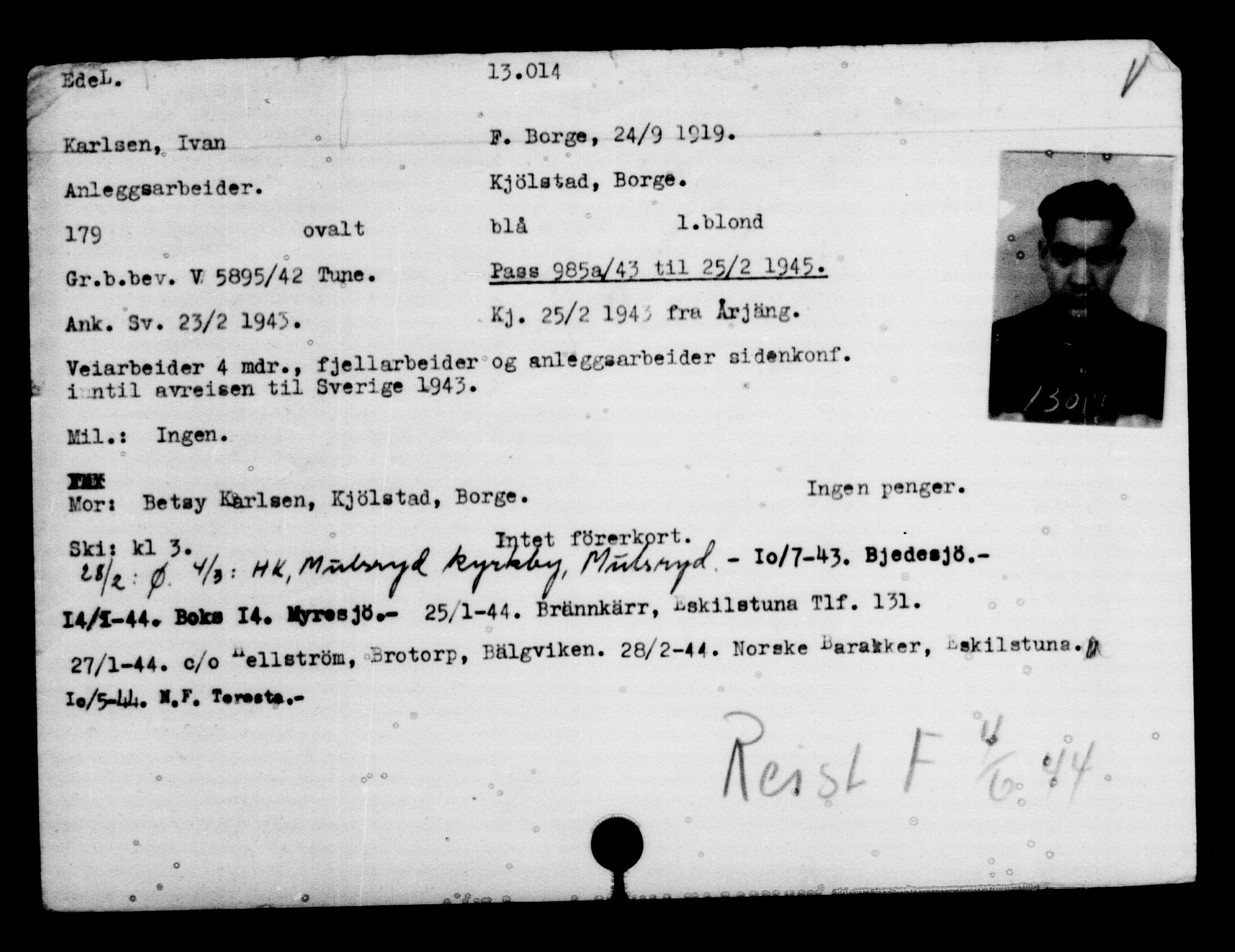 Den Kgl. Norske Legasjons Flyktningskontor, AV/RA-S-6753/V/Va/L0007: Kjesäterkartoteket.  Flyktningenr. 12700-15723, 1940-1945, s. 365