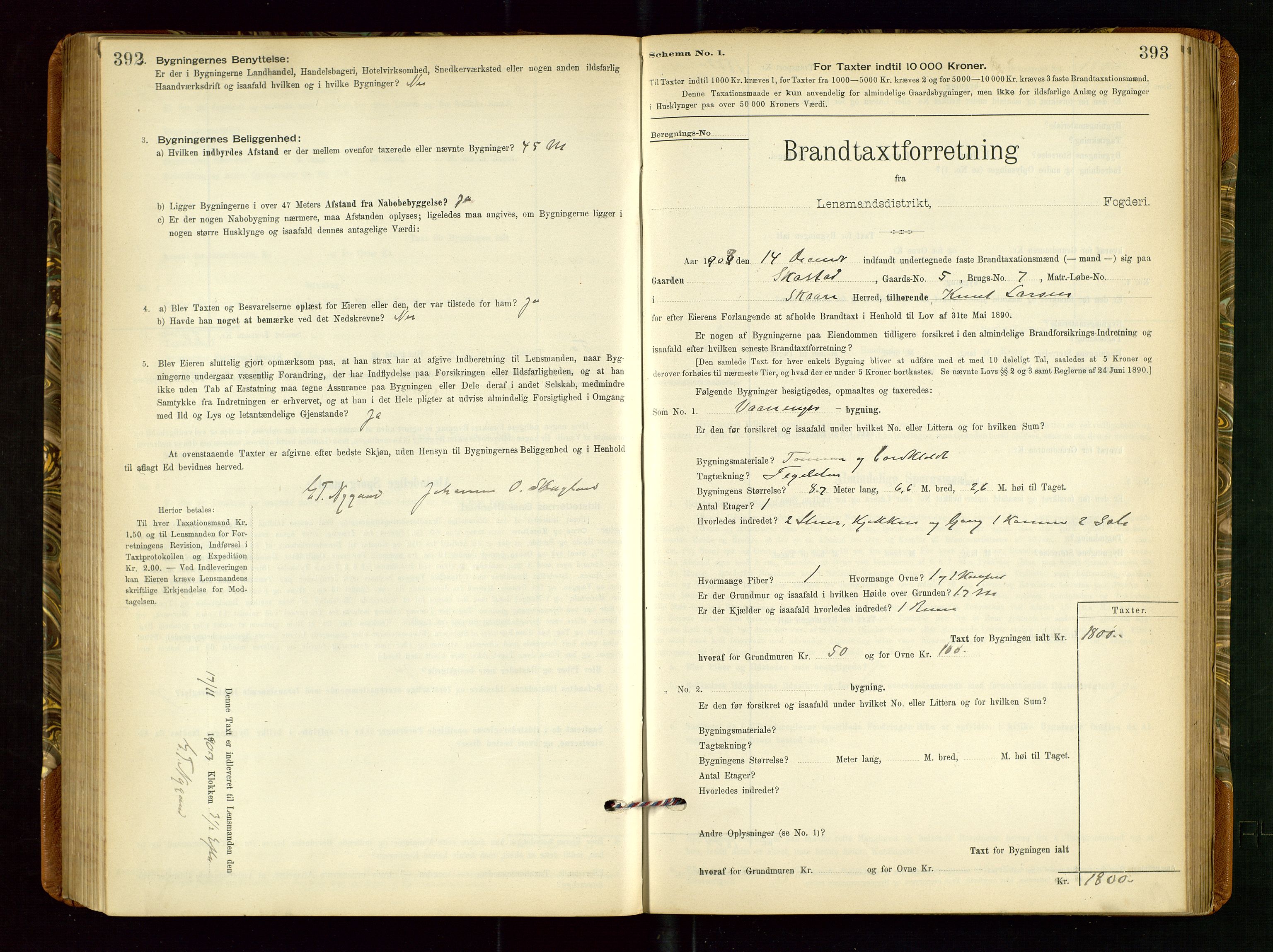 Torvestad lensmannskontor, AV/SAST-A-100307/1/Gob/L0002: "Brandtakstprotokol for Lensmanden i Torvestad", 1900-1905, s. 392-393