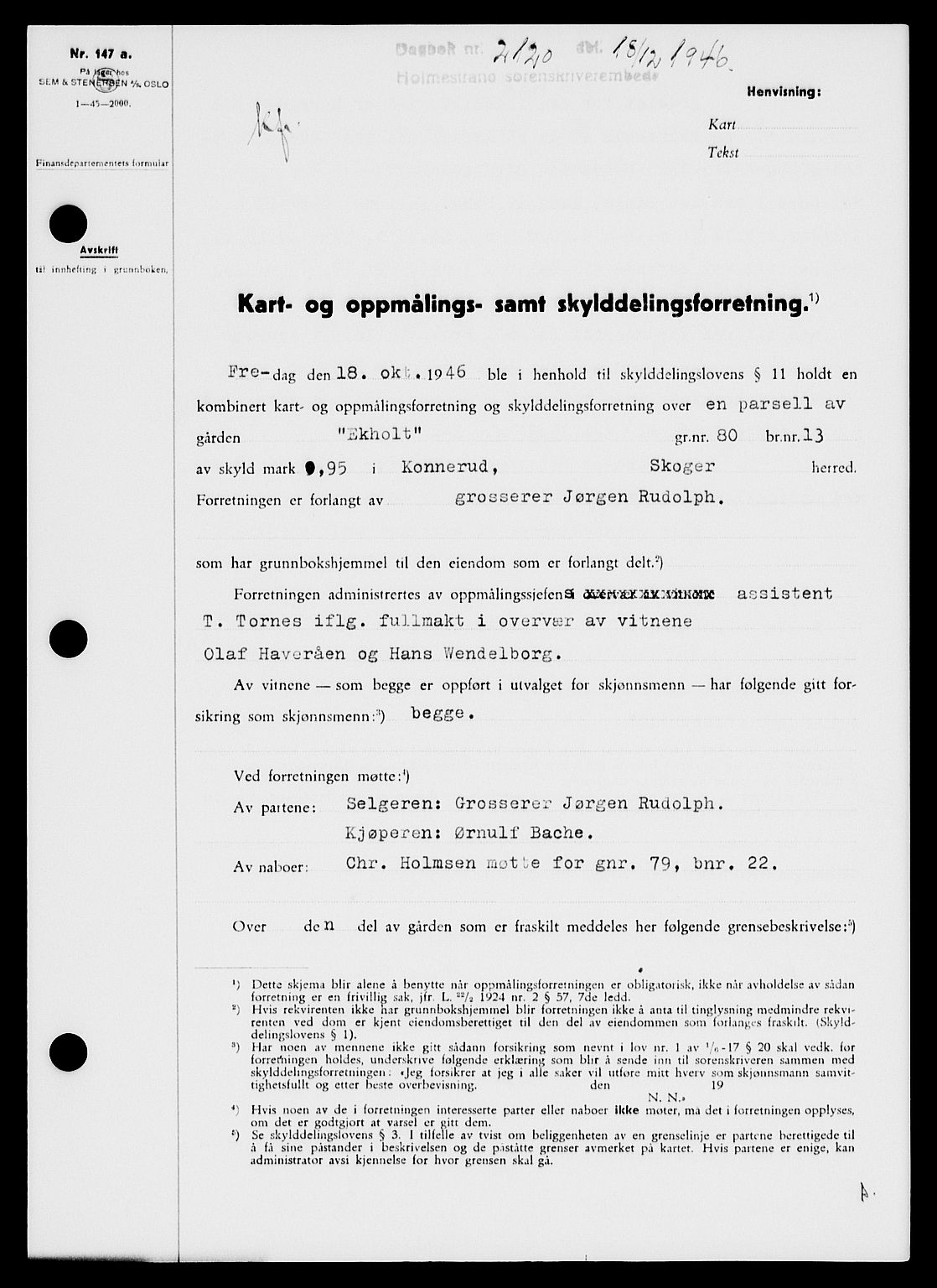 Holmestrand sorenskriveri, SAKO/A-67/G/Ga/Gaa/L0061: Pantebok nr. A-61, 1946-1947, Dagboknr: 2120/1946