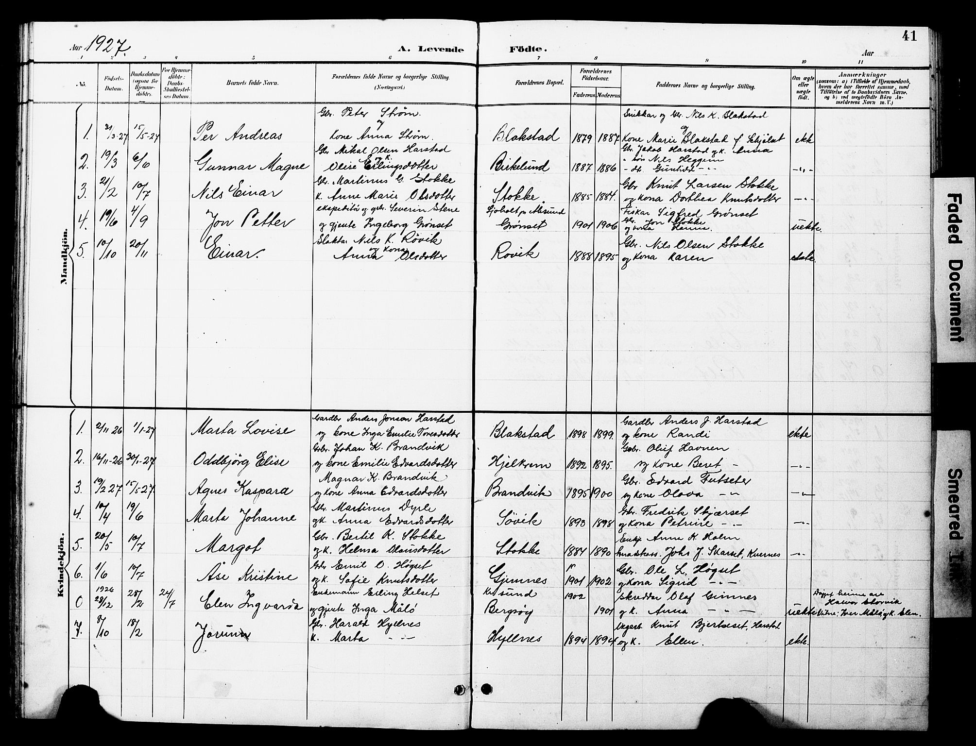 Ministerialprotokoller, klokkerbøker og fødselsregistre - Møre og Romsdal, SAT/A-1454/585/L0973: Klokkerbok nr. 585C01, 1893-1930, s. 41