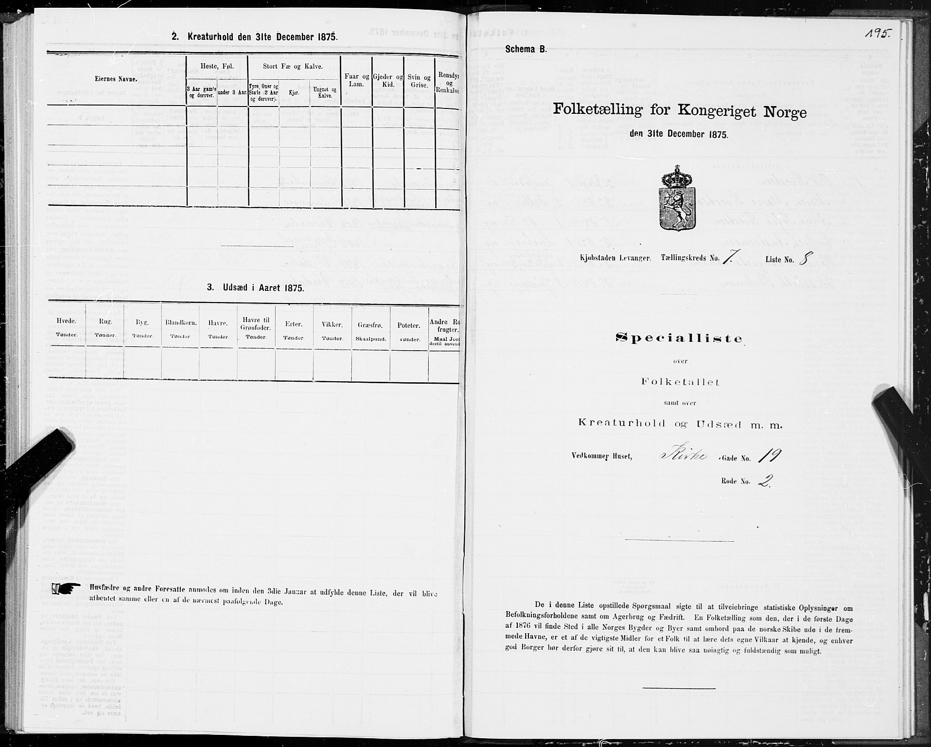 SAT, Folketelling 1875 for 1701B Levanger prestegjeld, Levanger kjøpstad, 1875, s. 195