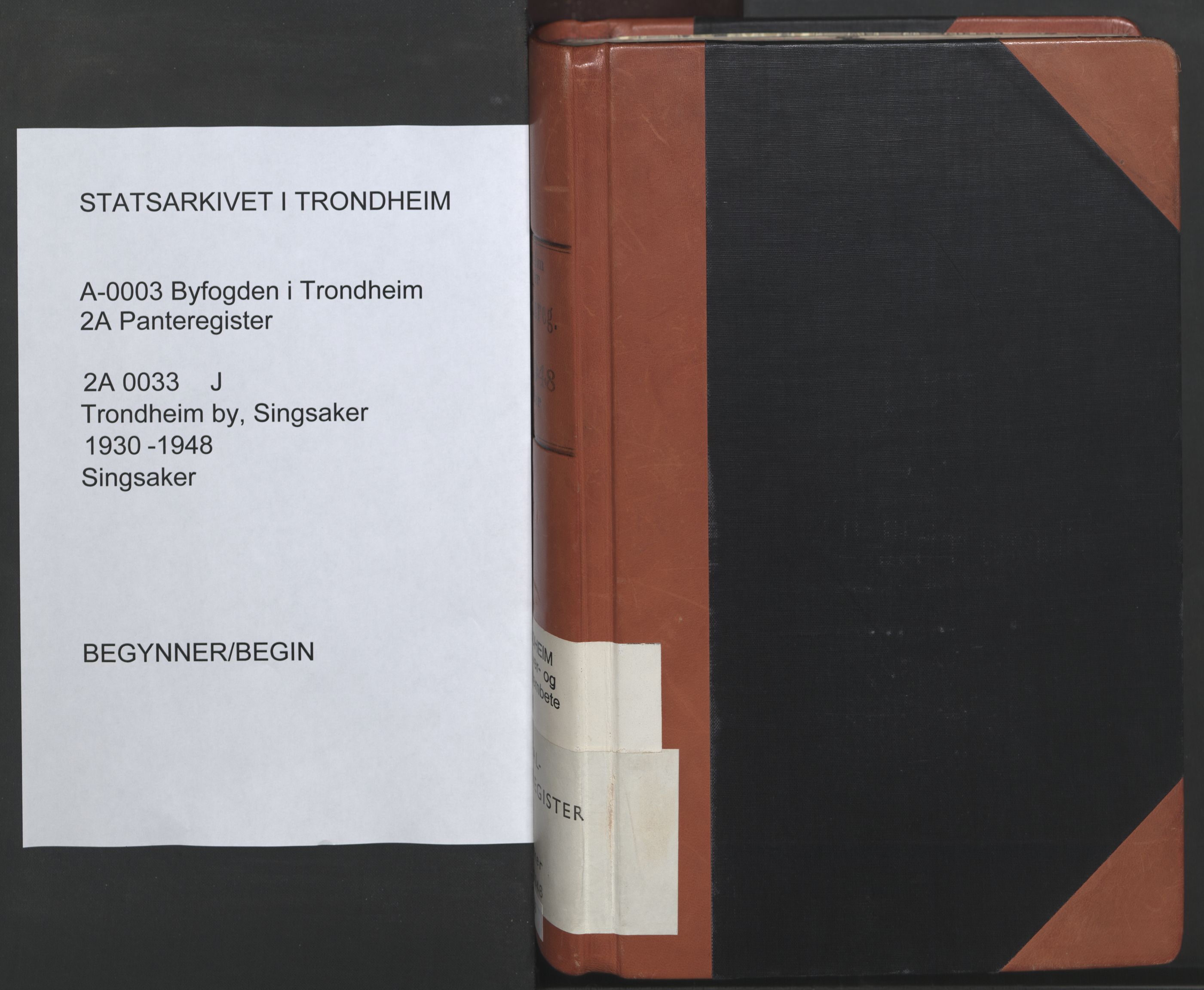Trondheim byfogd, SAT/A-0003/1/2/2A/L0033: Panteregister nr. J / 2A 33, 1930-1948