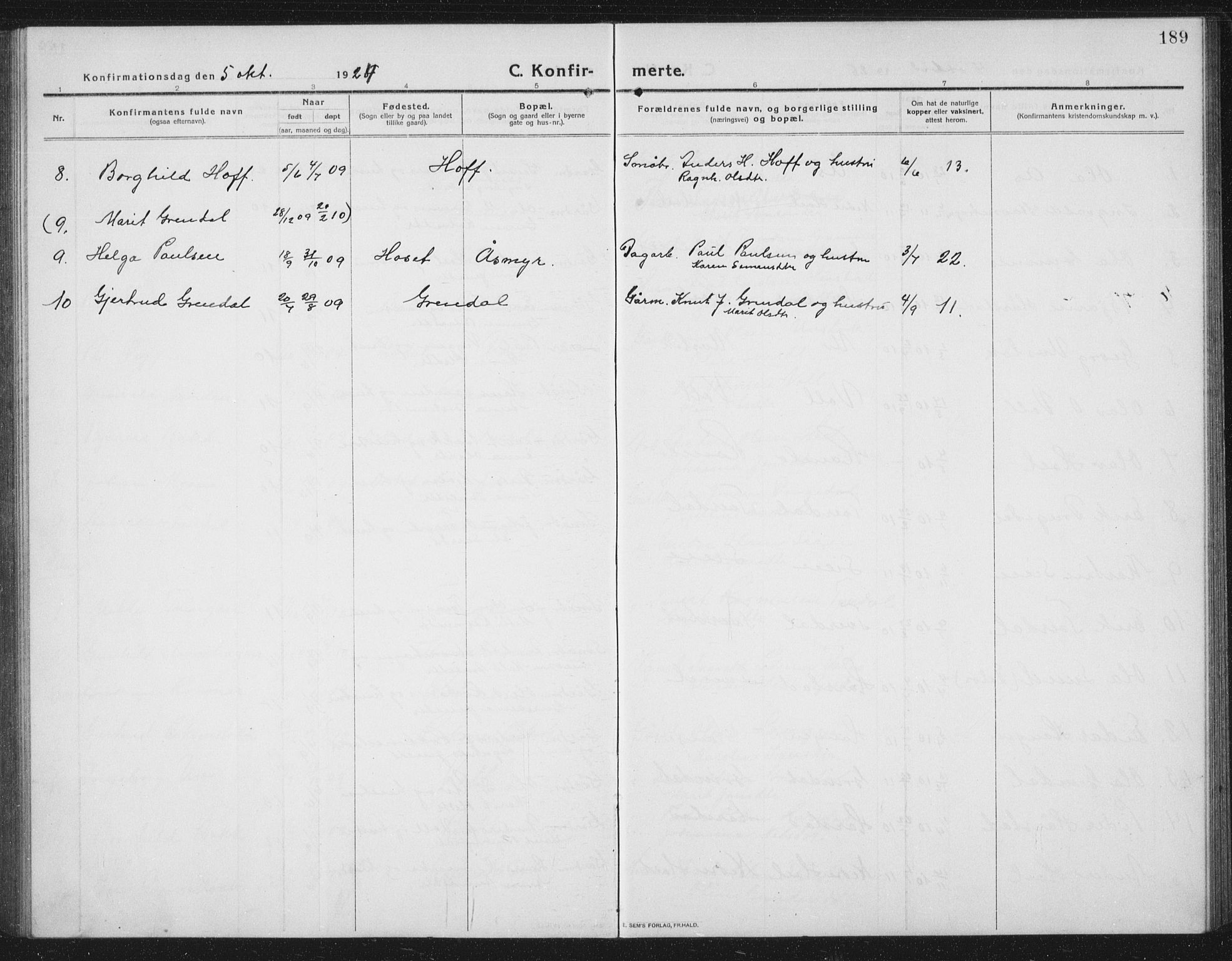 Ministerialprotokoller, klokkerbøker og fødselsregistre - Sør-Trøndelag, AV/SAT-A-1456/674/L0877: Klokkerbok nr. 674C04, 1913-1940, s. 189