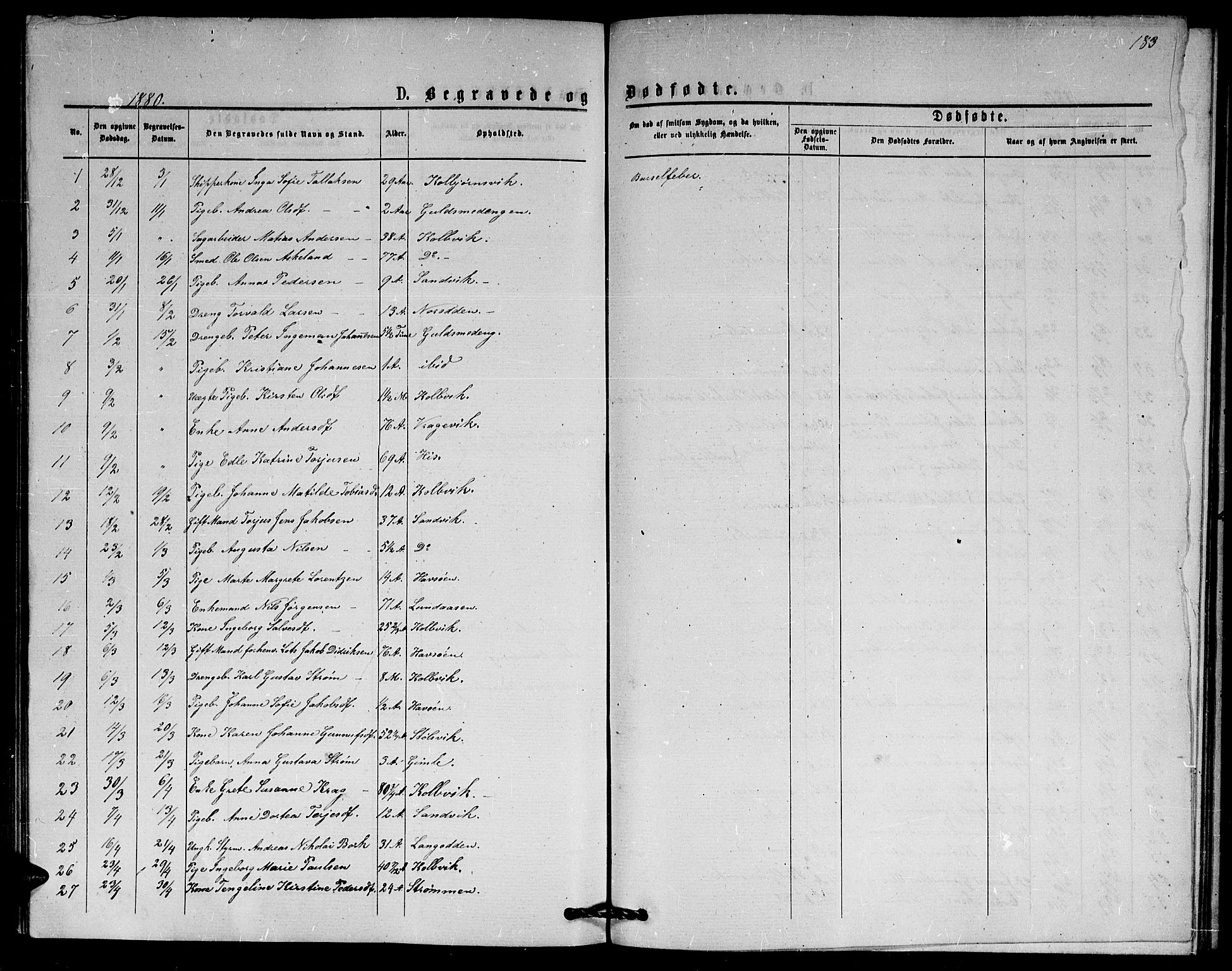 Hisøy sokneprestkontor, AV/SAK-1111-0020/F/Fb/L0002: Klokkerbok nr. B 2, 1873-1885, s. 183