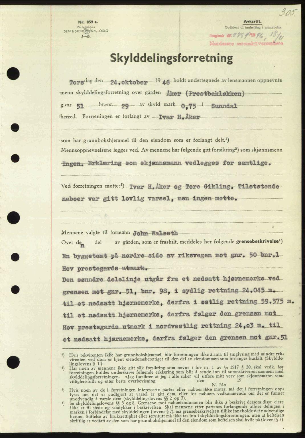 Nordmøre sorenskriveri, SAT/A-4132/1/2/2Ca: Pantebok nr. A103, 1946-1947, Dagboknr: 2384/1946