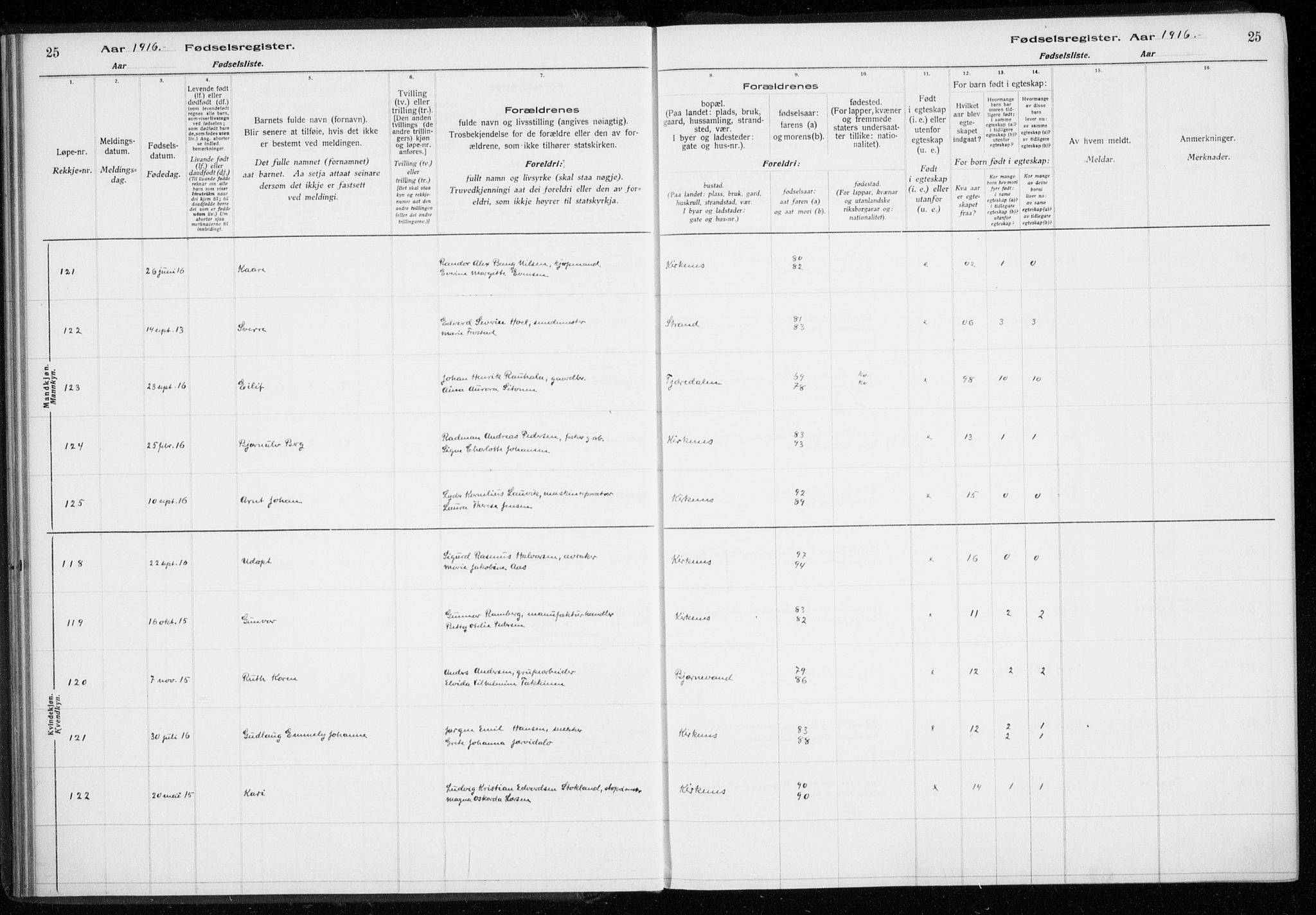 Sør-Varanger sokneprestkontor, AV/SATØ-S-1331/I/Ia/L0016: Fødselsregister nr. 16, 1915-1925, s. 25
