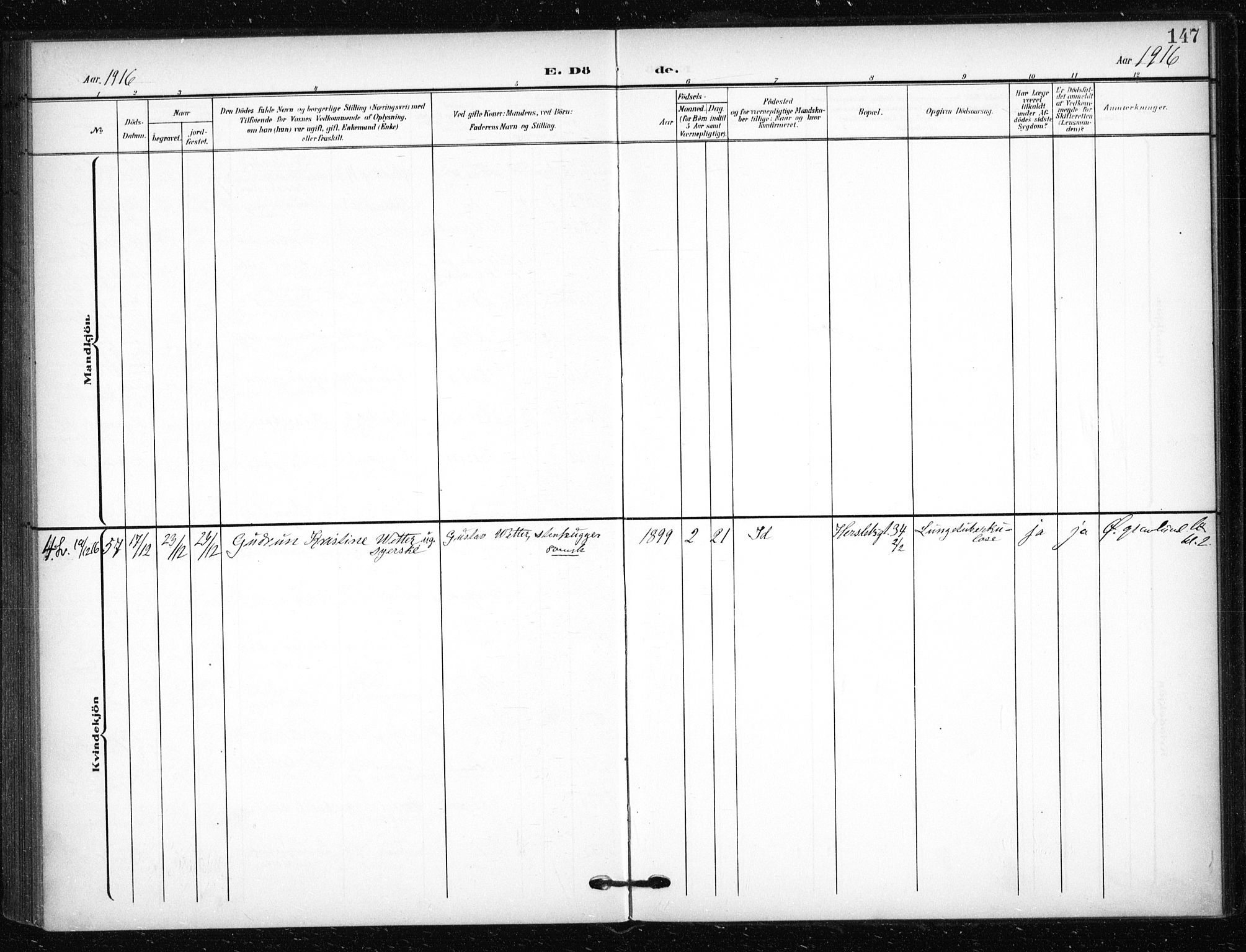 Tøyen prestekontor Kirkebøker, AV/SAO-A-10167a/F/Fa/L0002: Ministerialbok nr. I 2, 1907-1916, s. 147