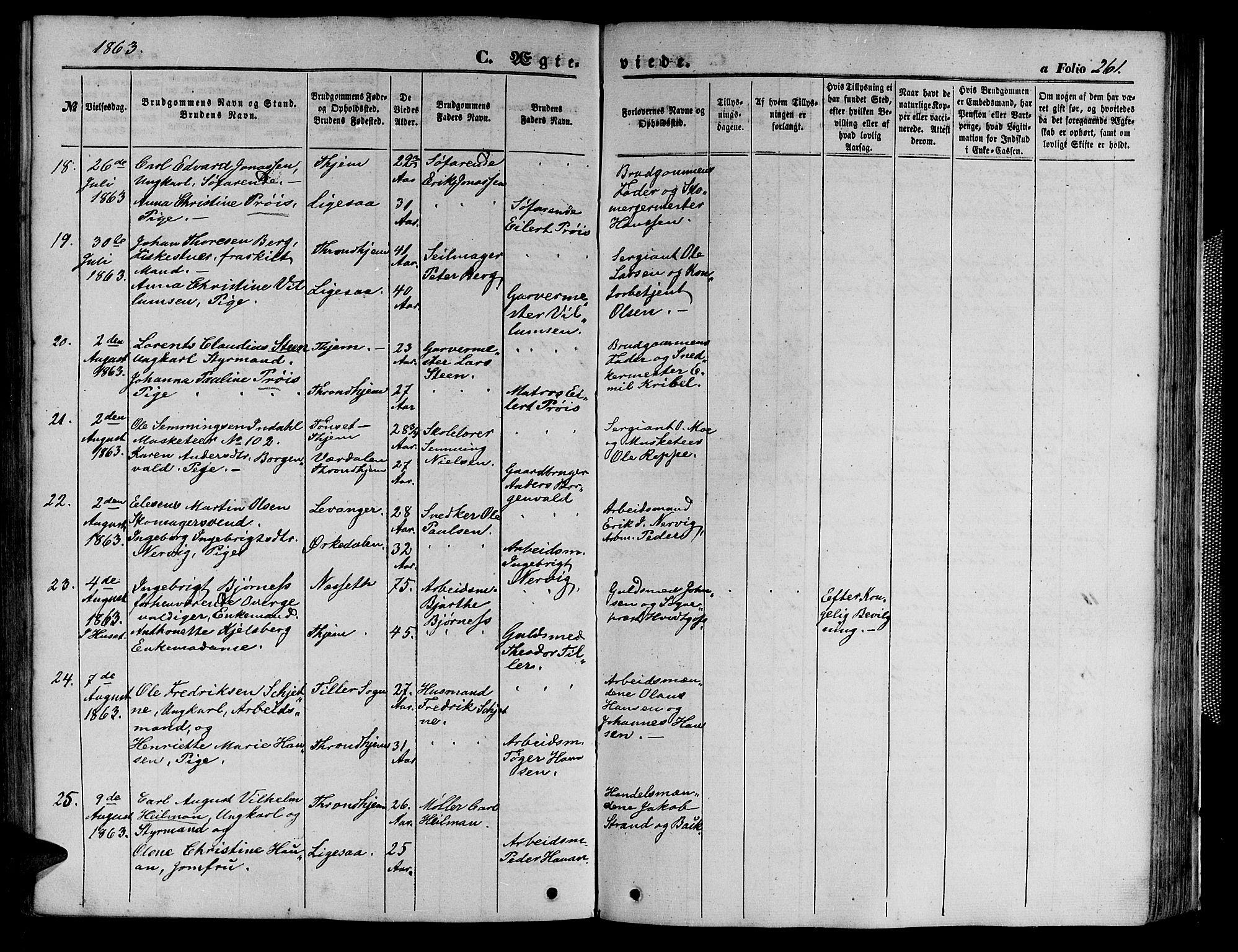 Ministerialprotokoller, klokkerbøker og fødselsregistre - Sør-Trøndelag, AV/SAT-A-1456/602/L0139: Klokkerbok nr. 602C07, 1859-1864, s. 261