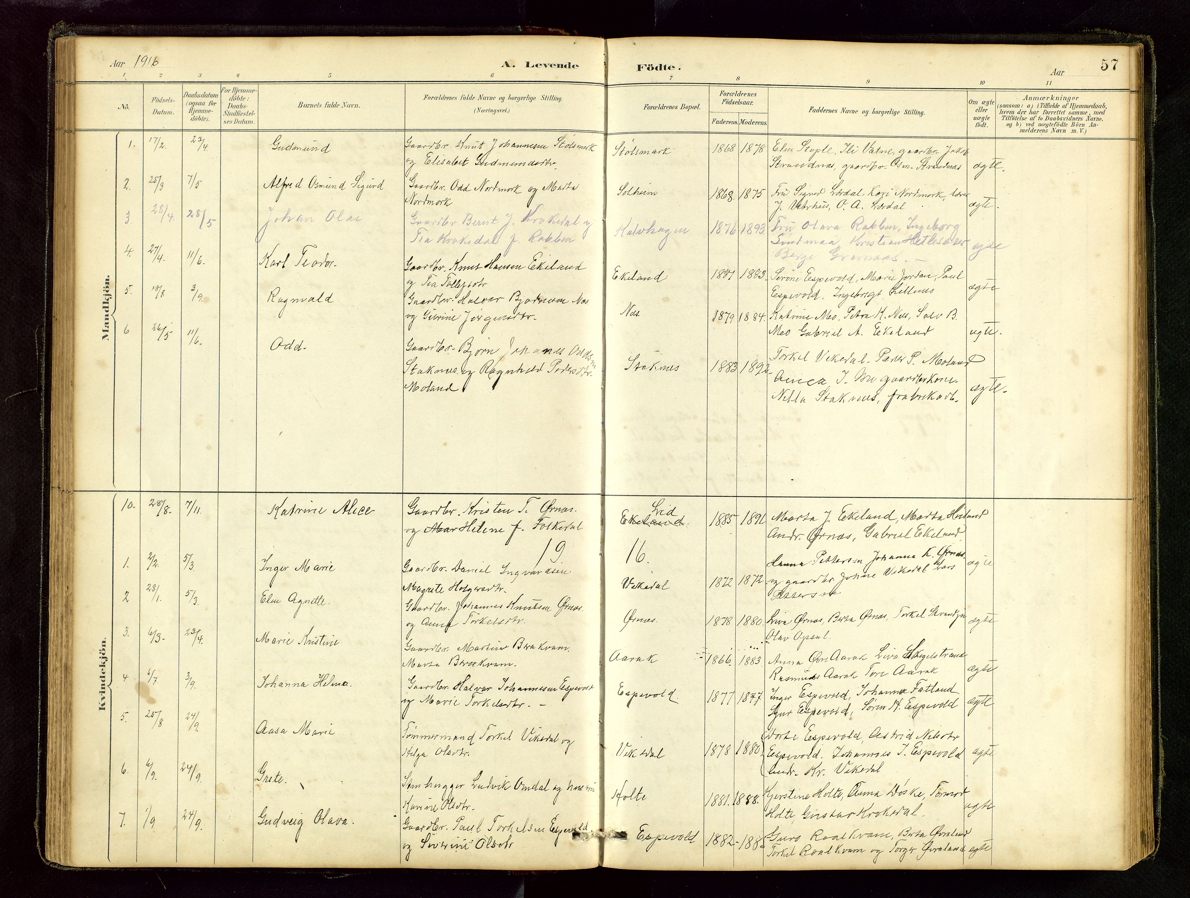 Vikedal sokneprestkontor, AV/SAST-A-101840/01/V: Klokkerbok nr. B 6, 1889-1956, s. 57