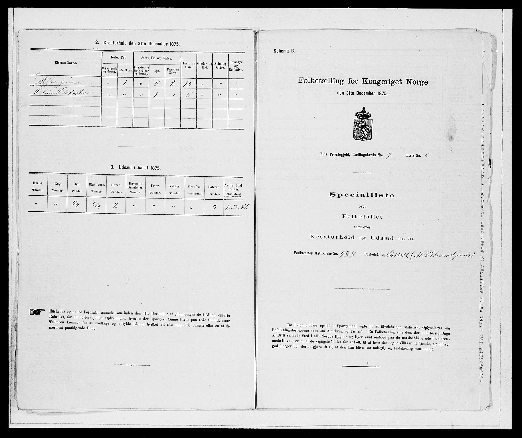 SAB, Folketelling 1875 for 1443P Eid prestegjeld, 1875, s. 819