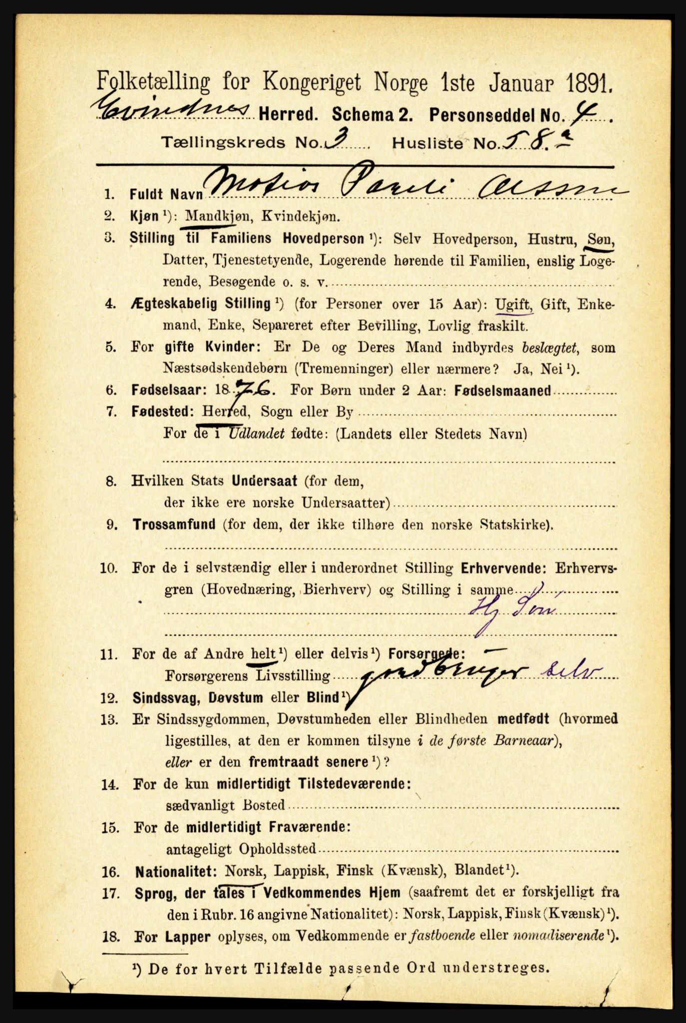 RA, Folketelling 1891 for 1853 Evenes herred, 1891, s. 1139