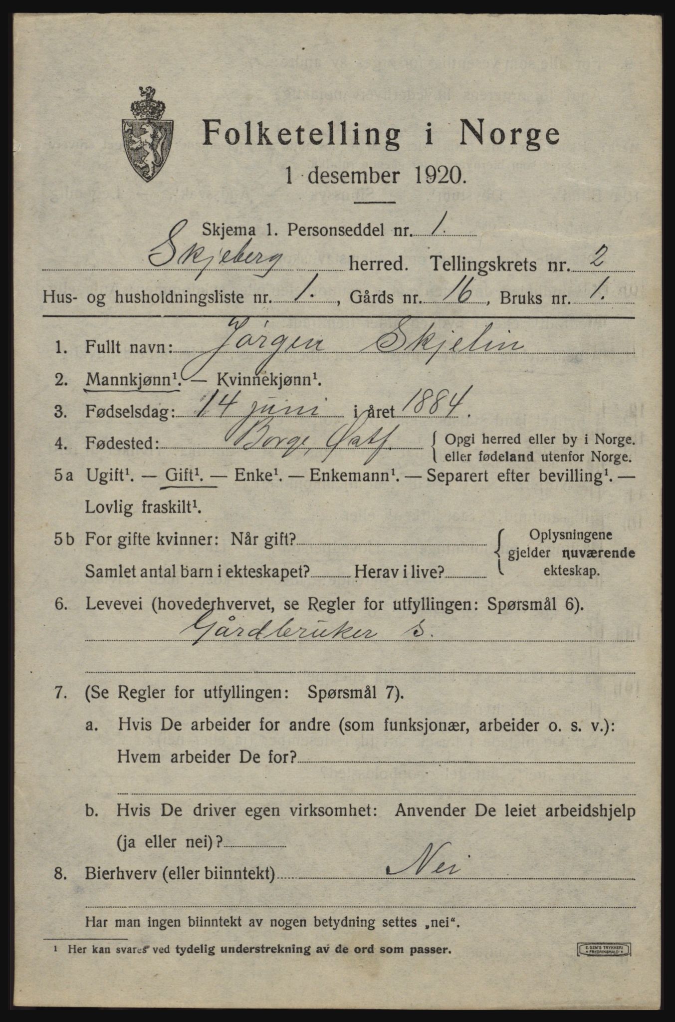 SAO, Folketelling 1920 for 0115 Skjeberg herred, 1920, s. 3503