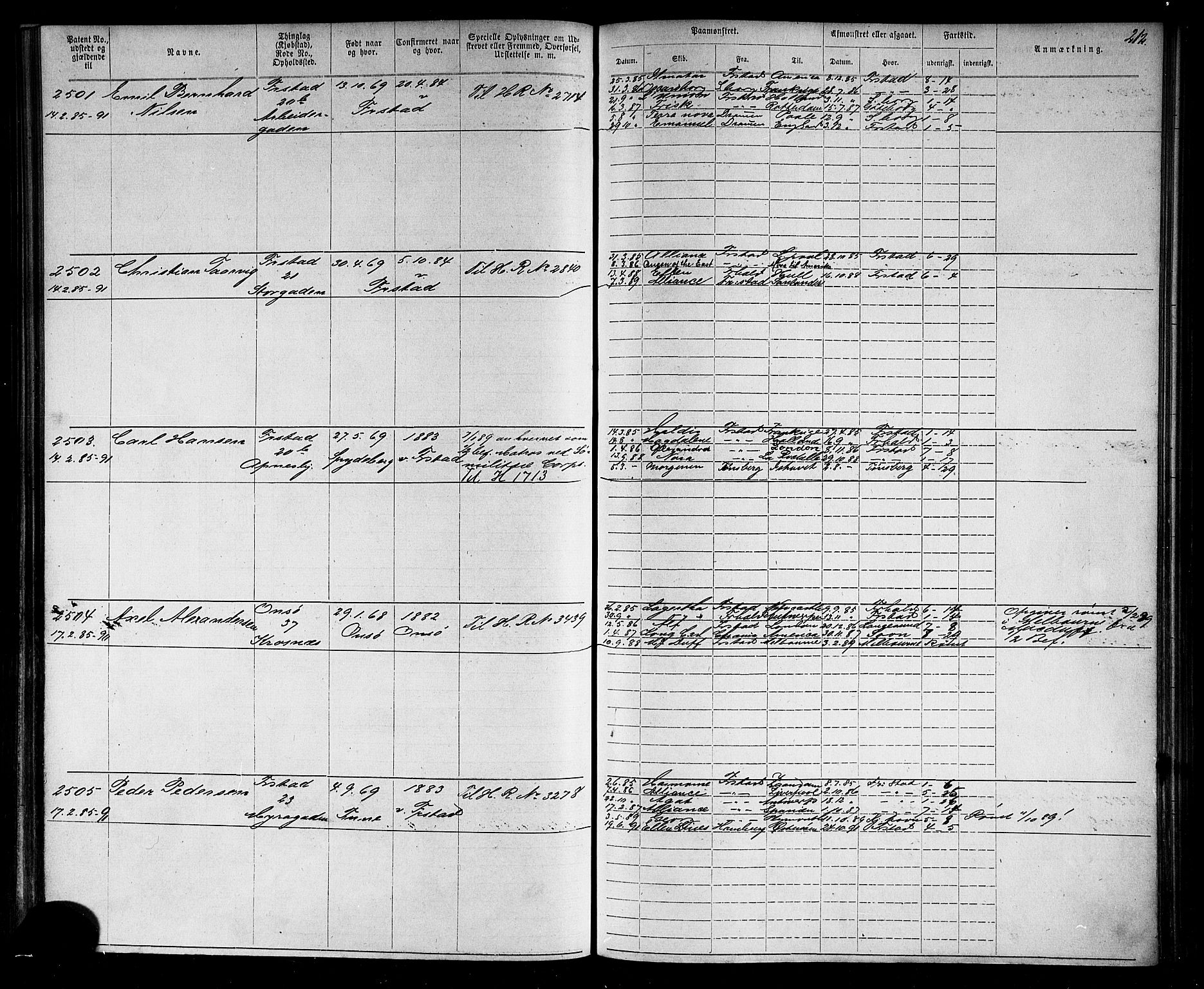 Fredrikstad mønstringskontor, AV/SAO-A-10569b/F/Fc/Fca/L0004: Annotasjonsrulle, 1885-1893, s. 216