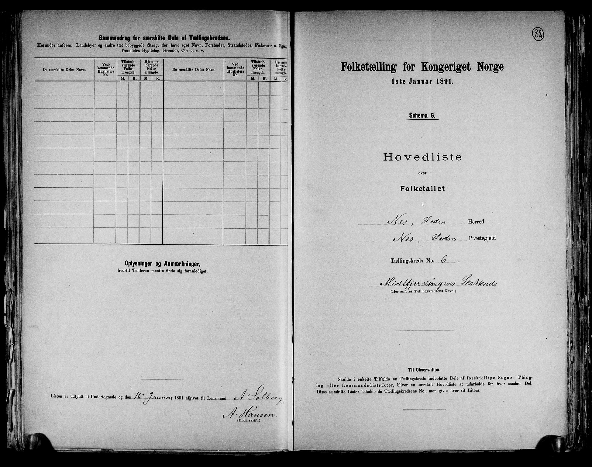 RA, Folketelling 1891 for 0411 Nes herred, 1891, s. 20