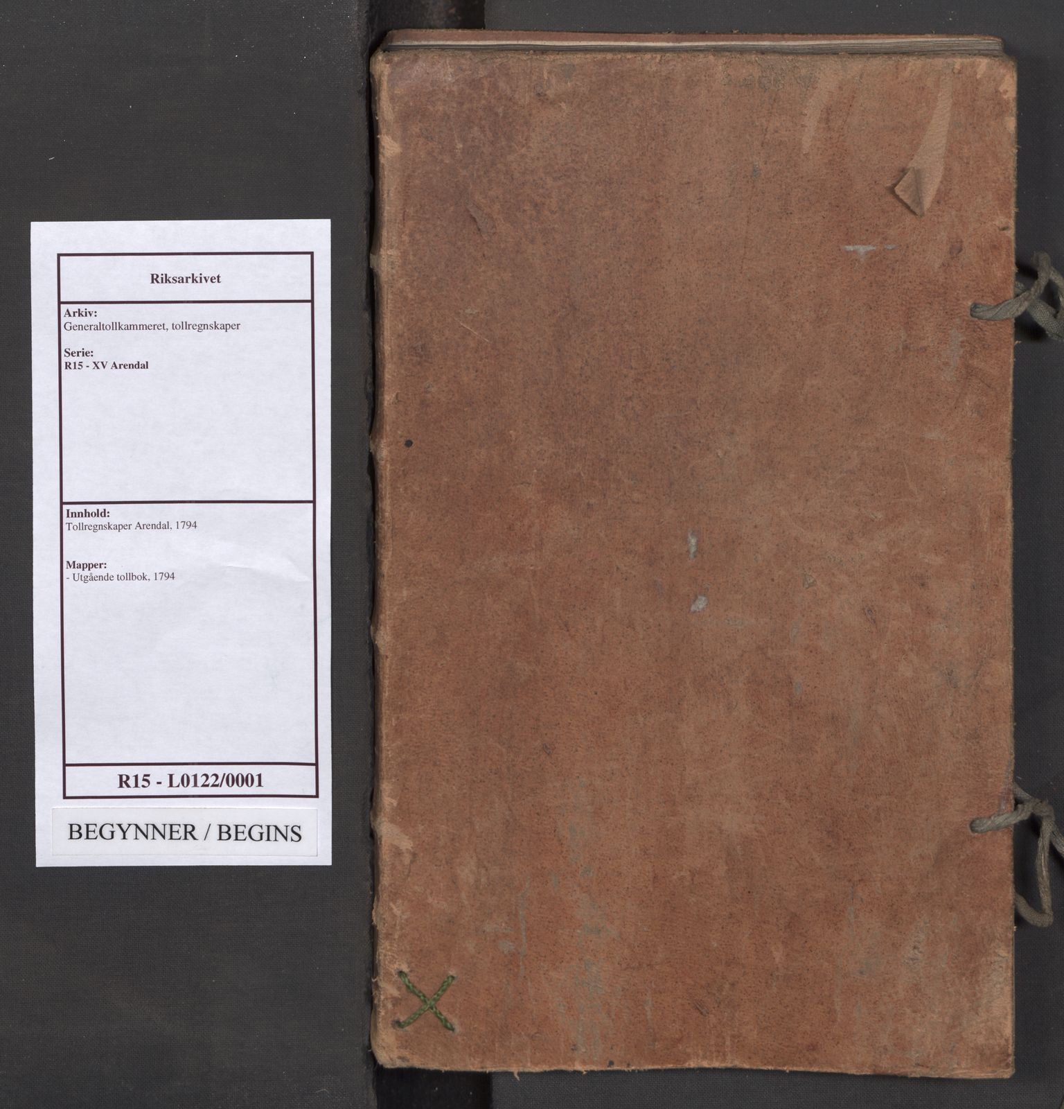 Generaltollkammeret, tollregnskaper, AV/RA-EA-5490/R15/L0122/0001: Tollregnskaper Arendal / Utgående tollbok, 1794