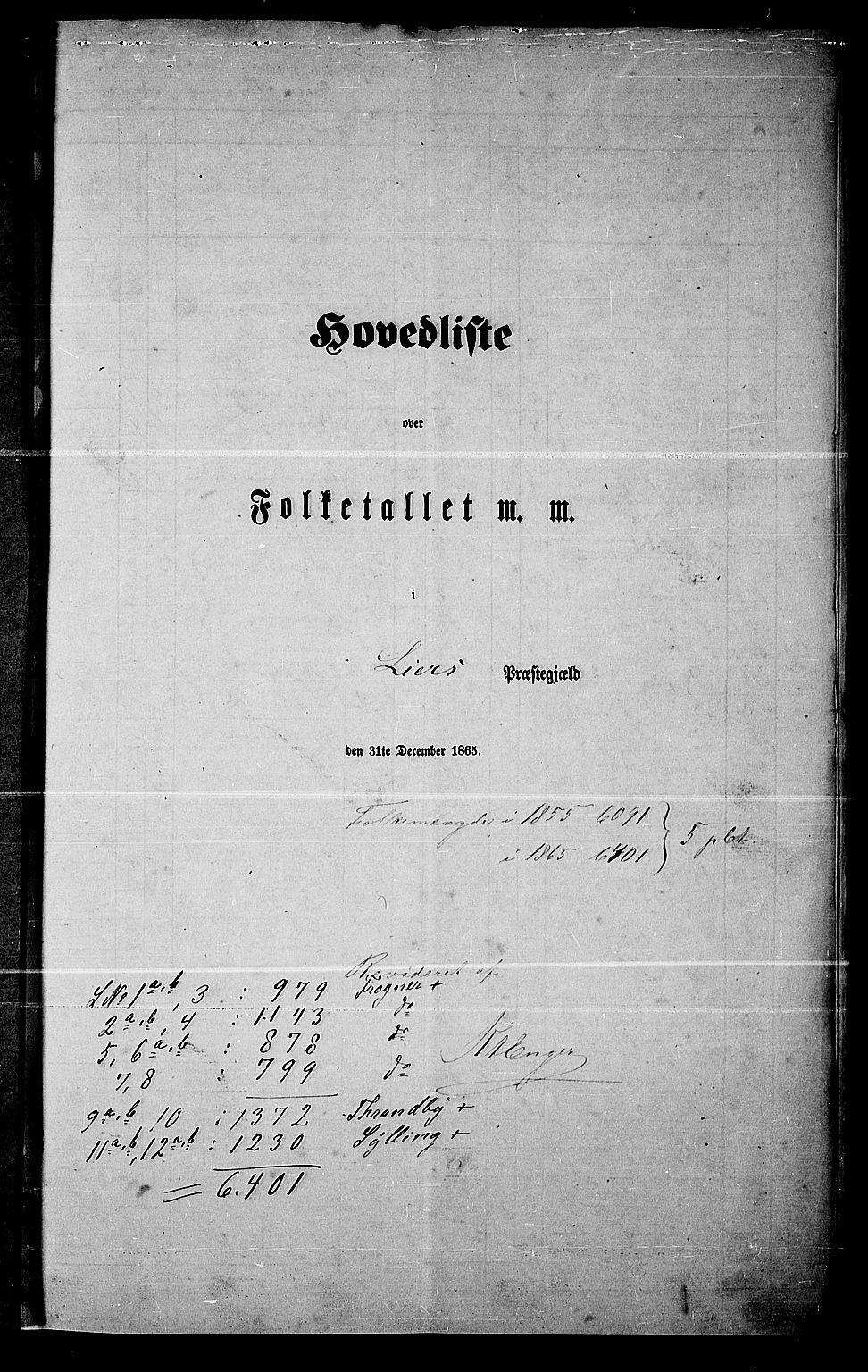 RA, Folketelling 1865 for 0626P Lier prestegjeld, 1865, s. 5