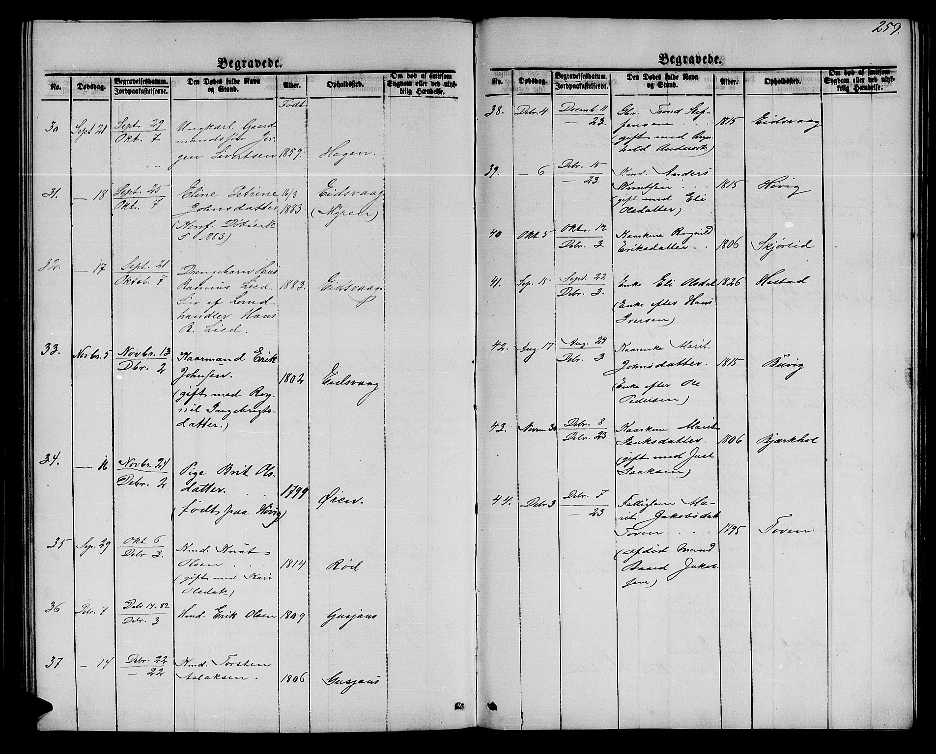 Ministerialprotokoller, klokkerbøker og fødselsregistre - Møre og Romsdal, AV/SAT-A-1454/551/L0630: Klokkerbok nr. 551C02, 1867-1885, s. 259