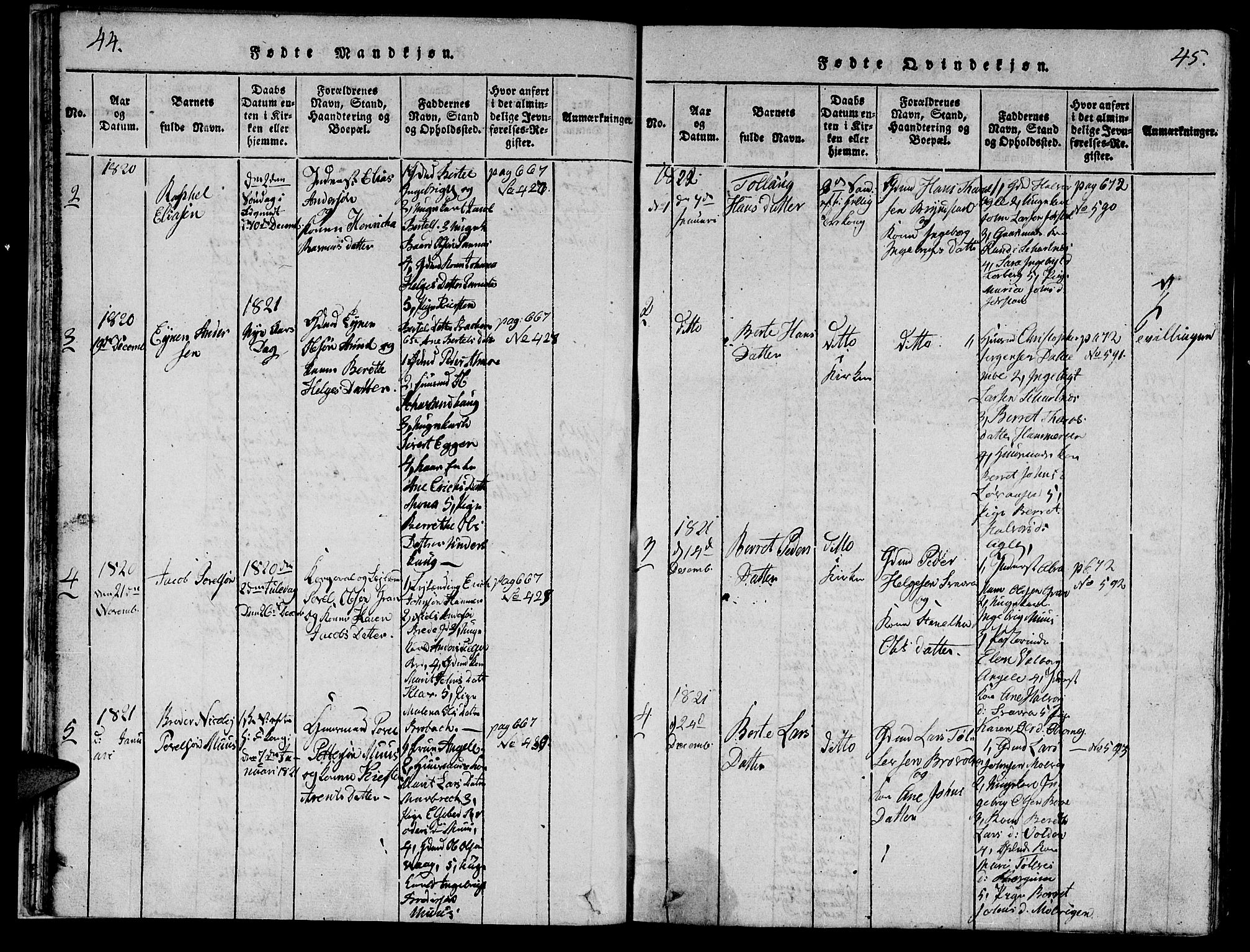 Ministerialprotokoller, klokkerbøker og fødselsregistre - Nord-Trøndelag, AV/SAT-A-1458/749/L0479: Klokkerbok nr. 749C01, 1817-1829, s. 44-45