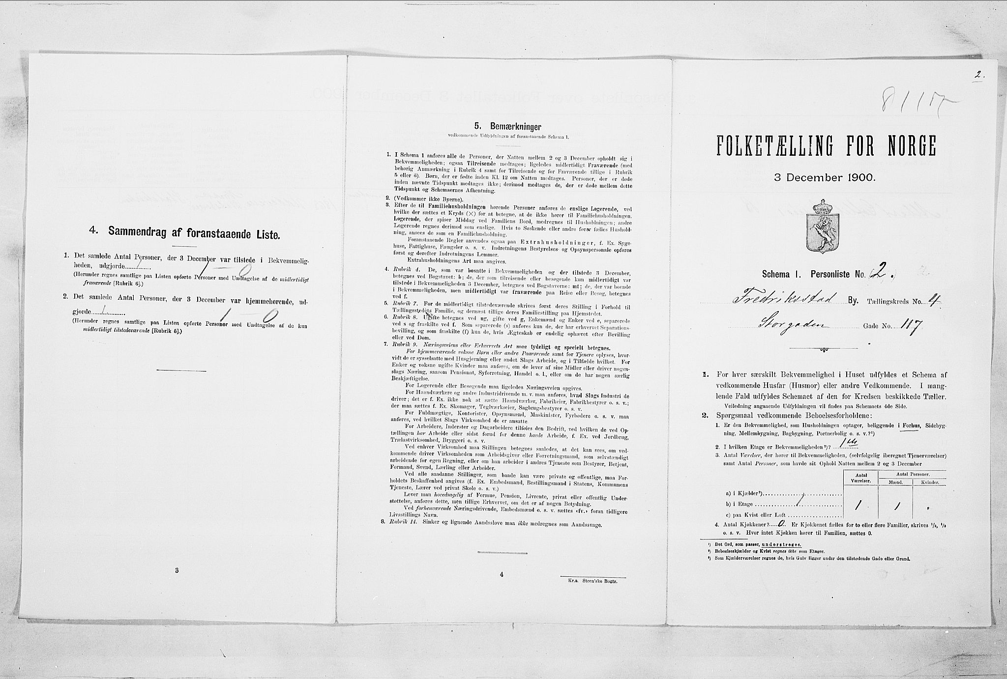 SAO, Folketelling 1900 for 0103 Fredrikstad kjøpstad, 1900