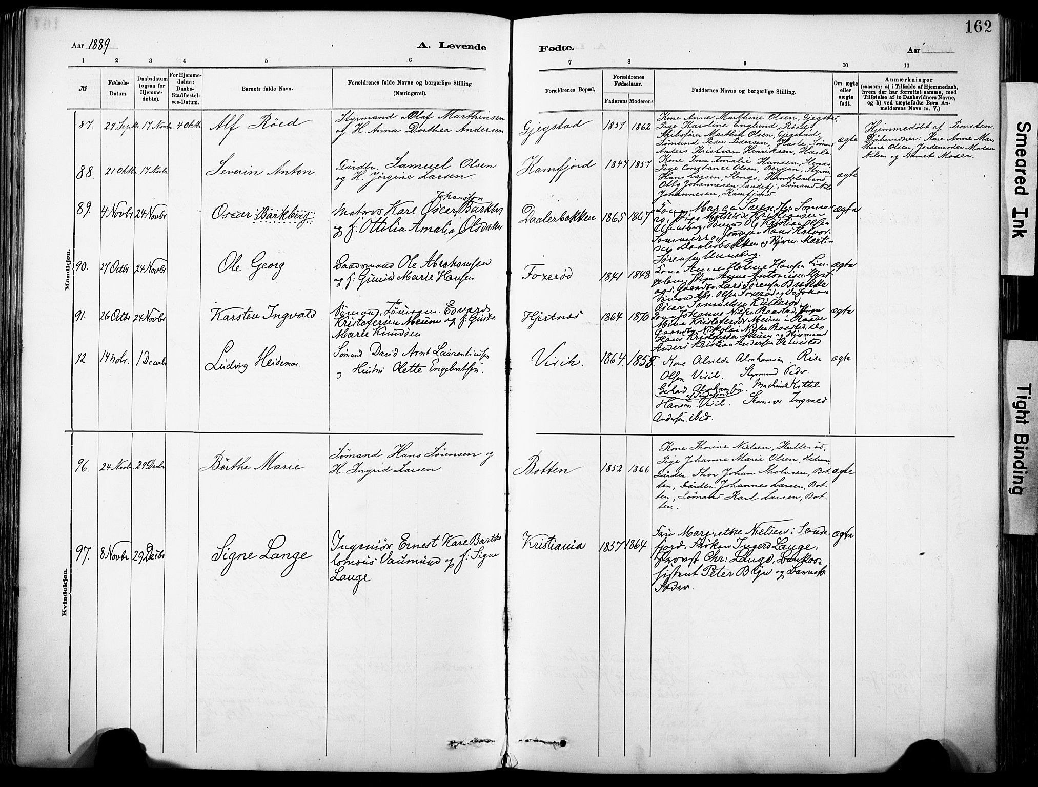 Sandar kirkebøker, AV/SAKO-A-243/F/Fa/L0012: Ministerialbok nr. 12, 1883-1895, s. 162