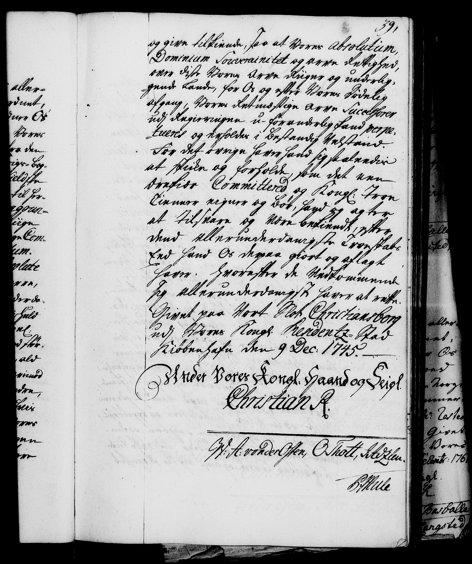 Rentekammeret, Kammerkanselliet, AV/RA-EA-3111/G/Gg/Gge/L0003: Norsk bestallingsprotokoll med register (merket RK 53.27), 1745-1761, s. 39