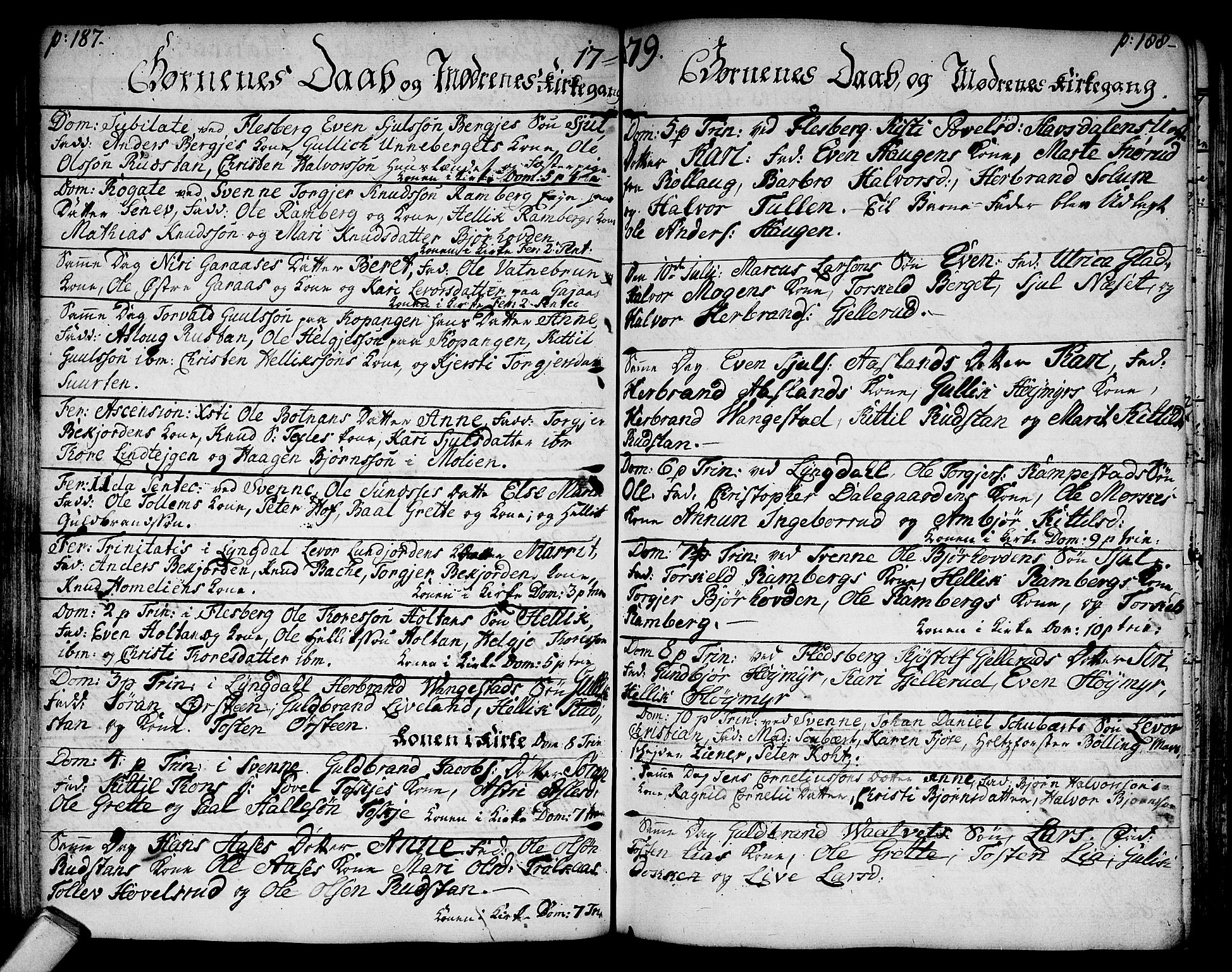 Flesberg kirkebøker, AV/SAKO-A-18/F/Fa/L0003: Ministerialbok nr. I 3, 1748-1790, s. 187-188