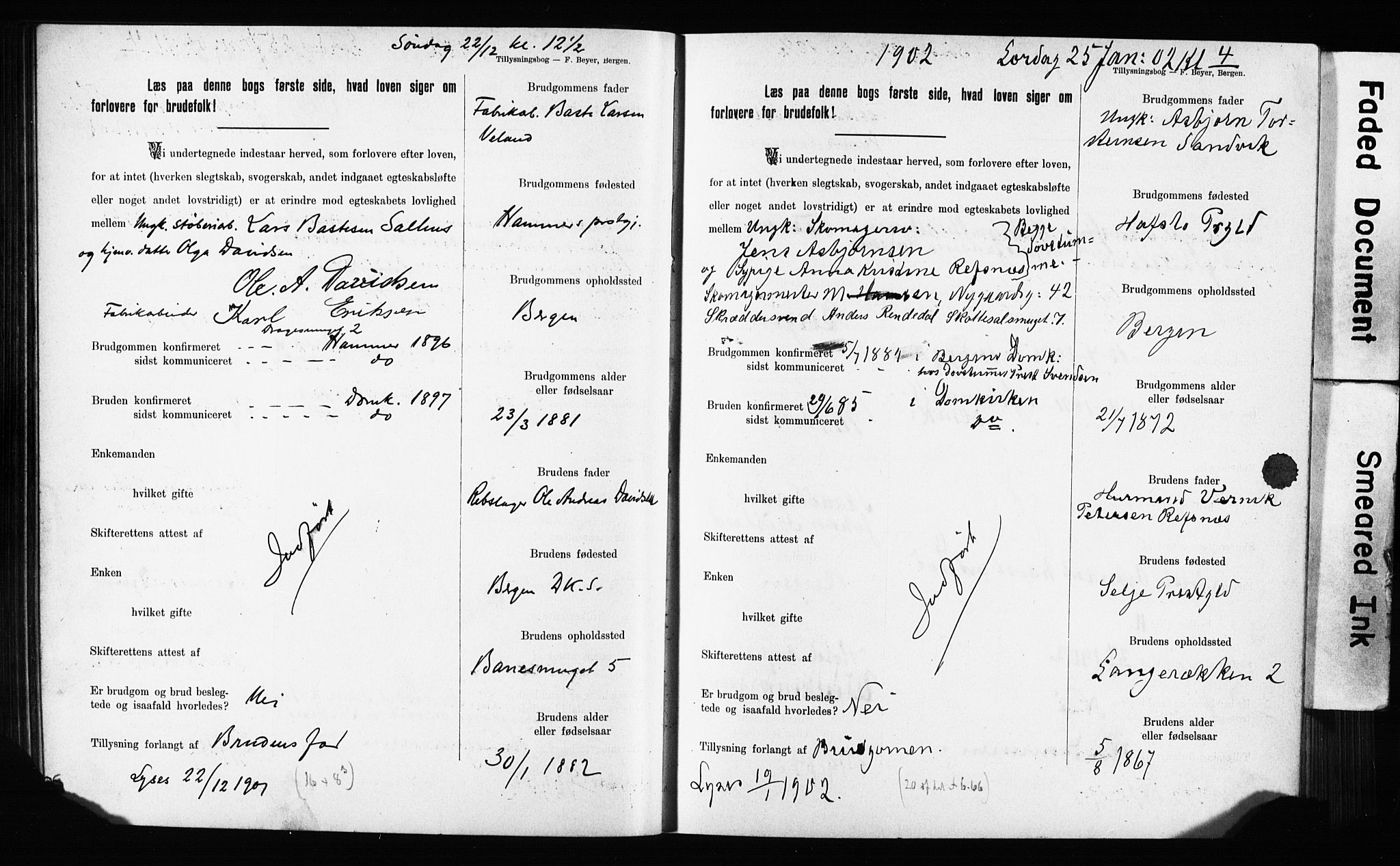 Domkirken sokneprestembete, SAB/A-74801: Forlovererklæringer nr. II.5.11, 1899-1910, s. 80