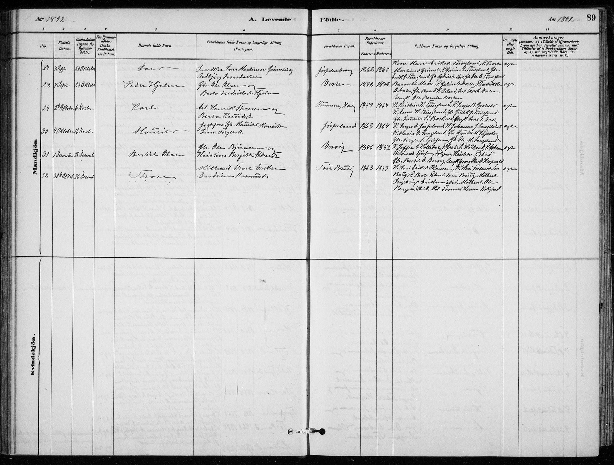 Strand sokneprestkontor, AV/SAST-A-101828/H/Ha/Hab/L0004: Klokkerbok nr. B 4, 1878-1903, s. 89