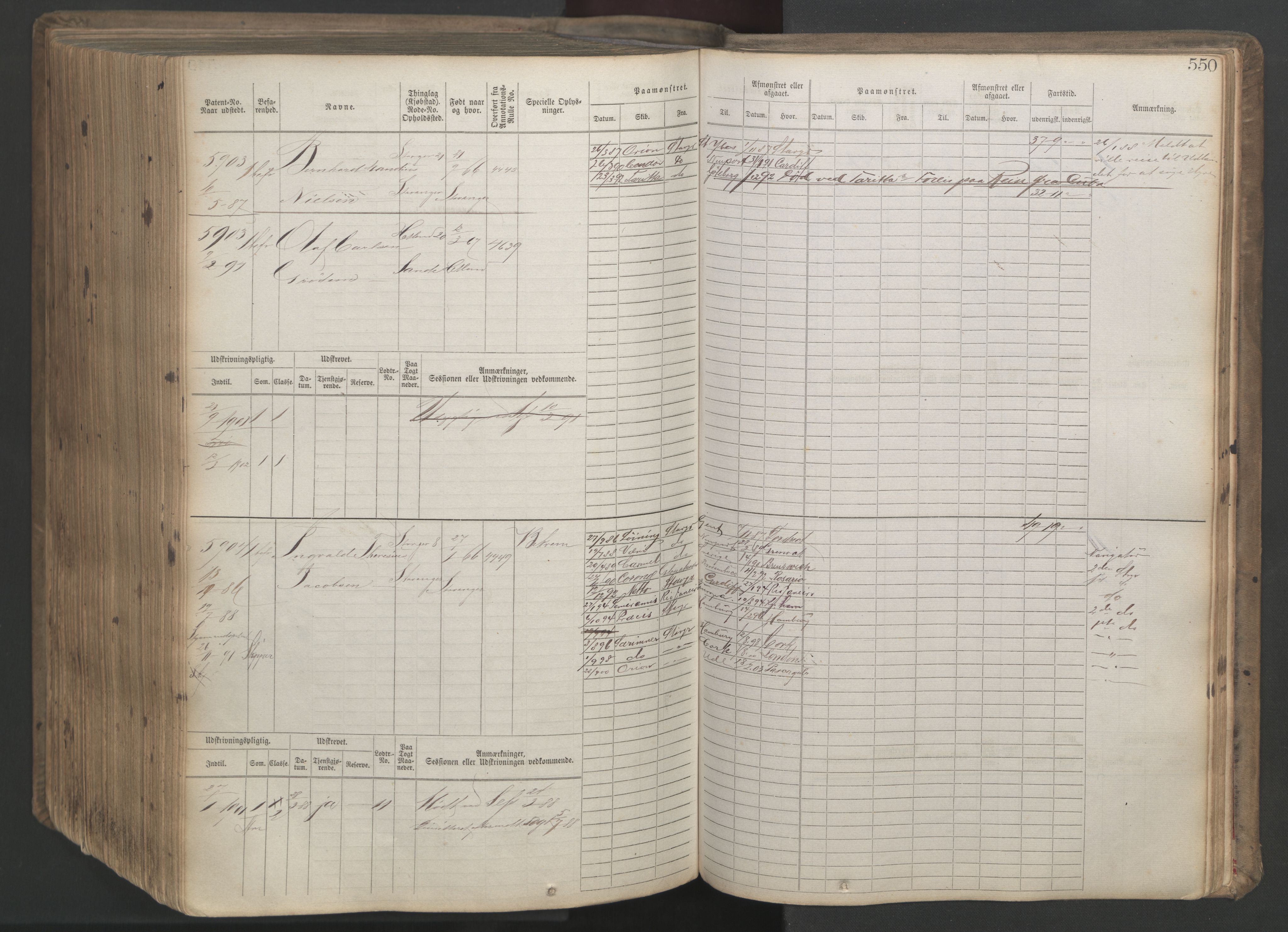 Stavanger sjømannskontor, SAST/A-102006/F/Fb/Fbb/L0020: Sjøfartshovedrulle patnentnr. 4803-6004 (dublett), 1879, s. 555