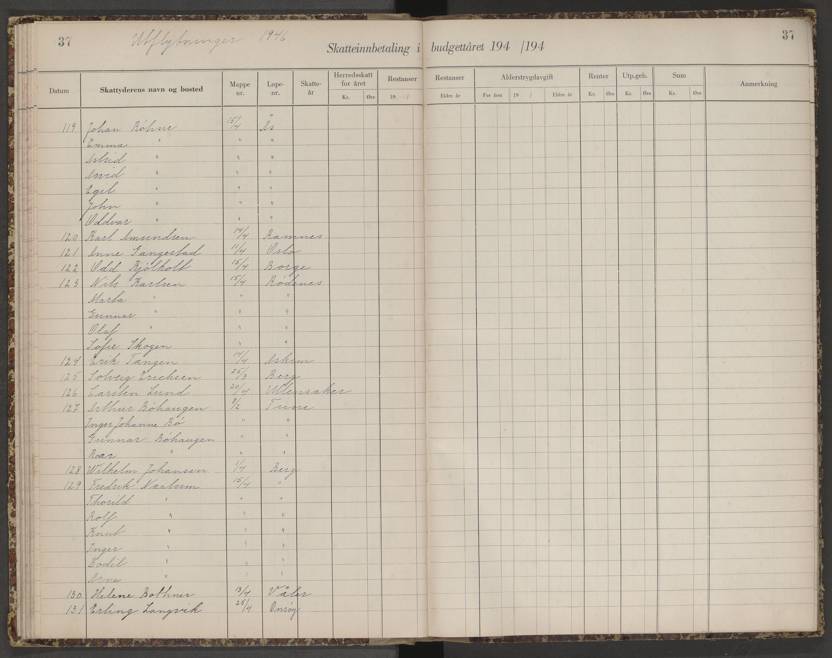 Skjeberg folkeregister, AV/SAO-A-10495/K/Ka/L0003: Fortegnelse over inn- og utflyttede, 1943-1947, s. 37