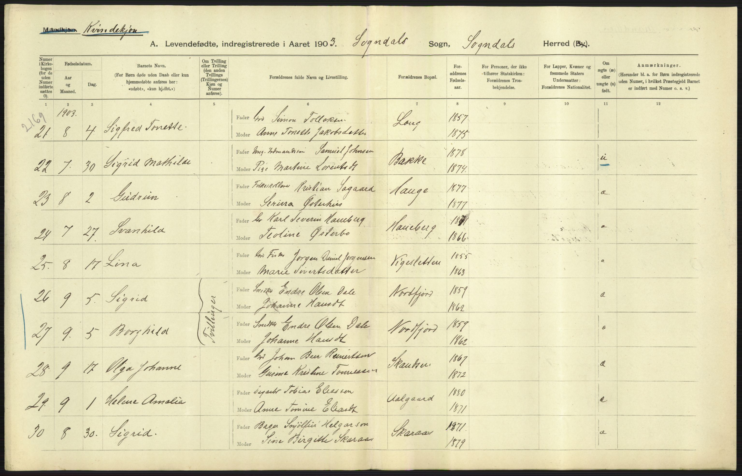 Statistisk sentralbyrå, Sosiodemografiske emner, Befolkning, RA/S-2228/D/Df/Dfa/Dfaa/L0012: Stavanger amt: Fødte, gifte, døde, 1903, s. 3