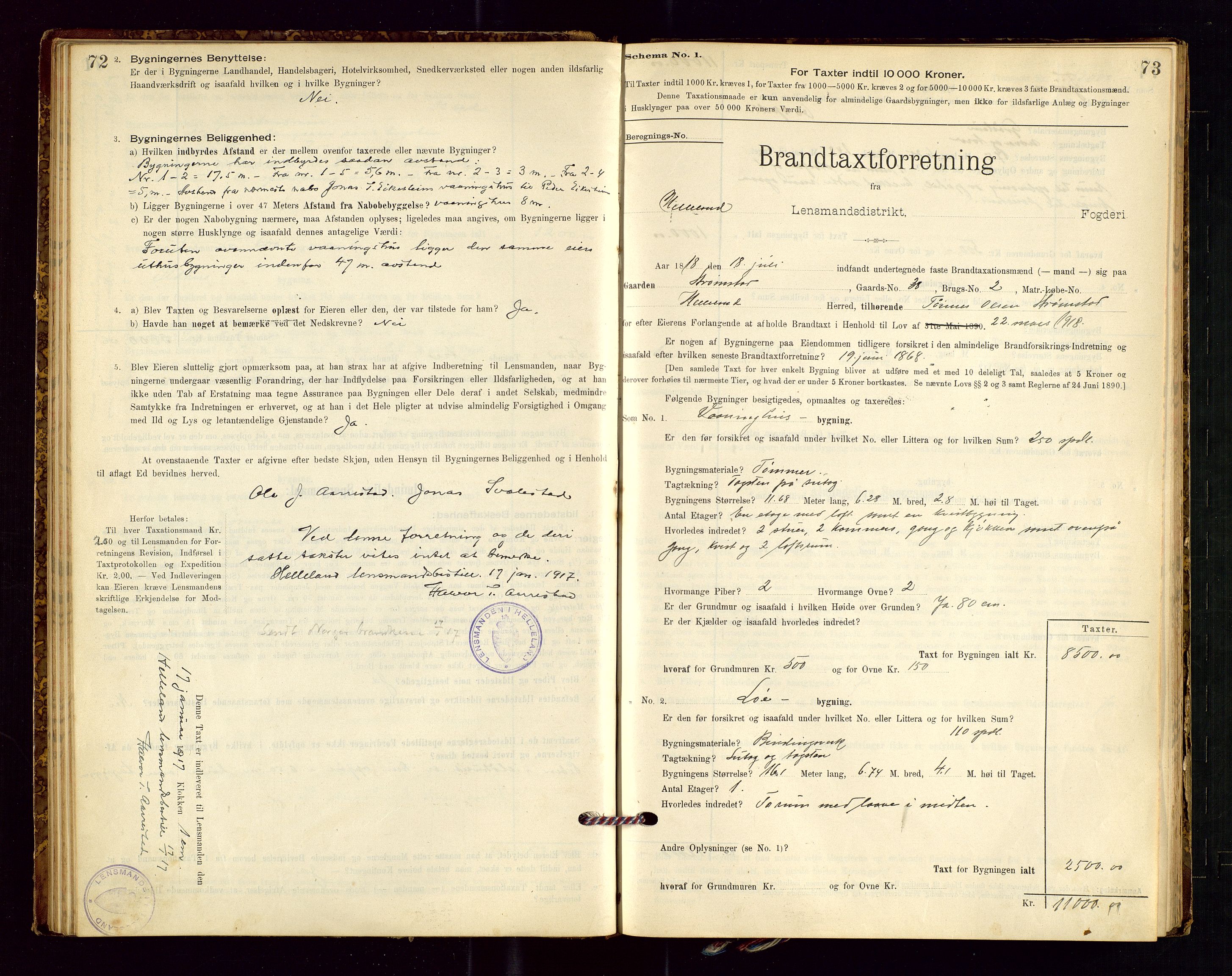 Helleland lensmannskontor, SAST/A-100209/Gob/L0001: "Brandtaxationsprotokol", 1896-1919, s. 72-73