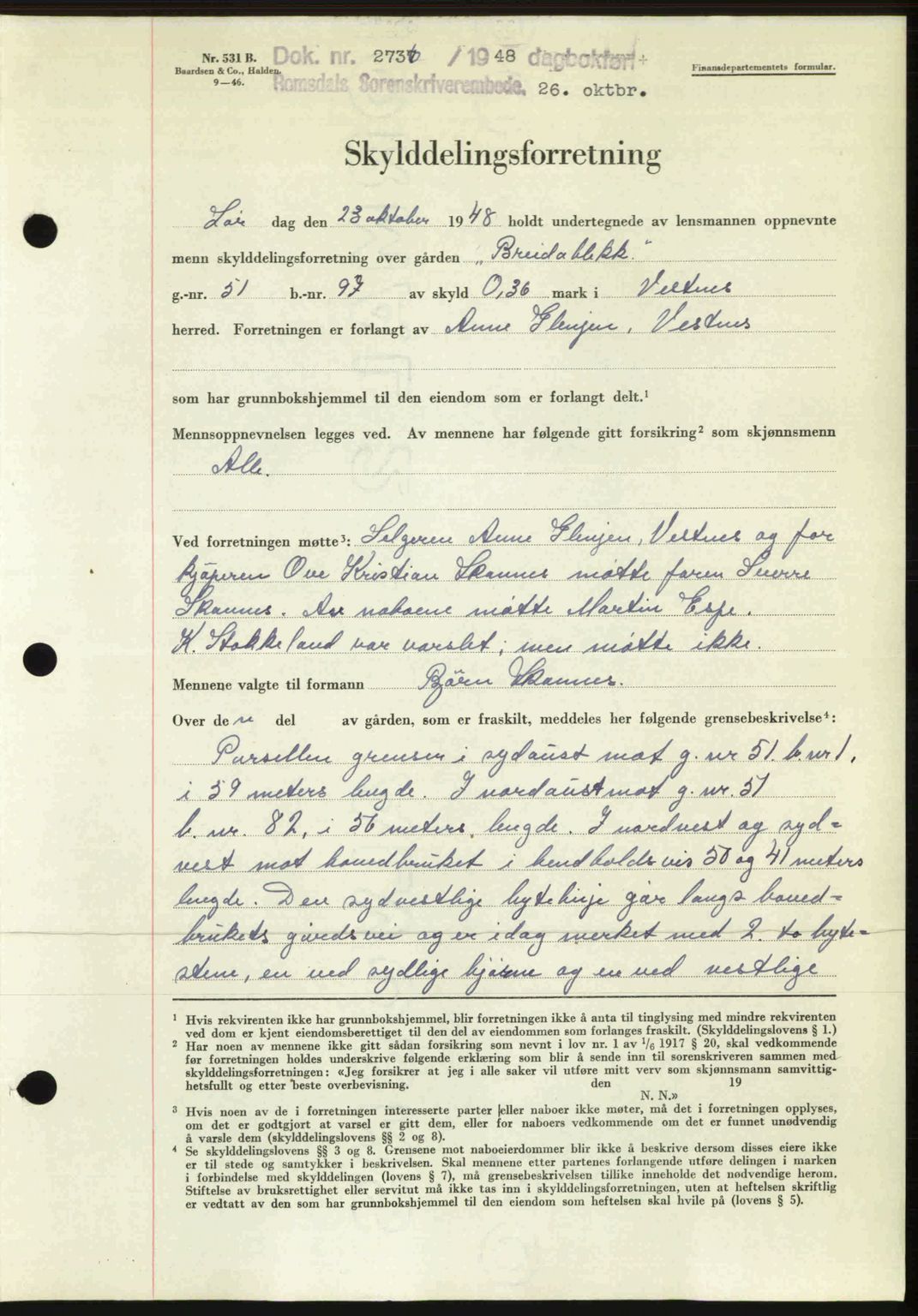 Romsdal sorenskriveri, SAT/A-4149/1/2/2C: Pantebok nr. A27, 1948-1948, Dagboknr: 2736/1948