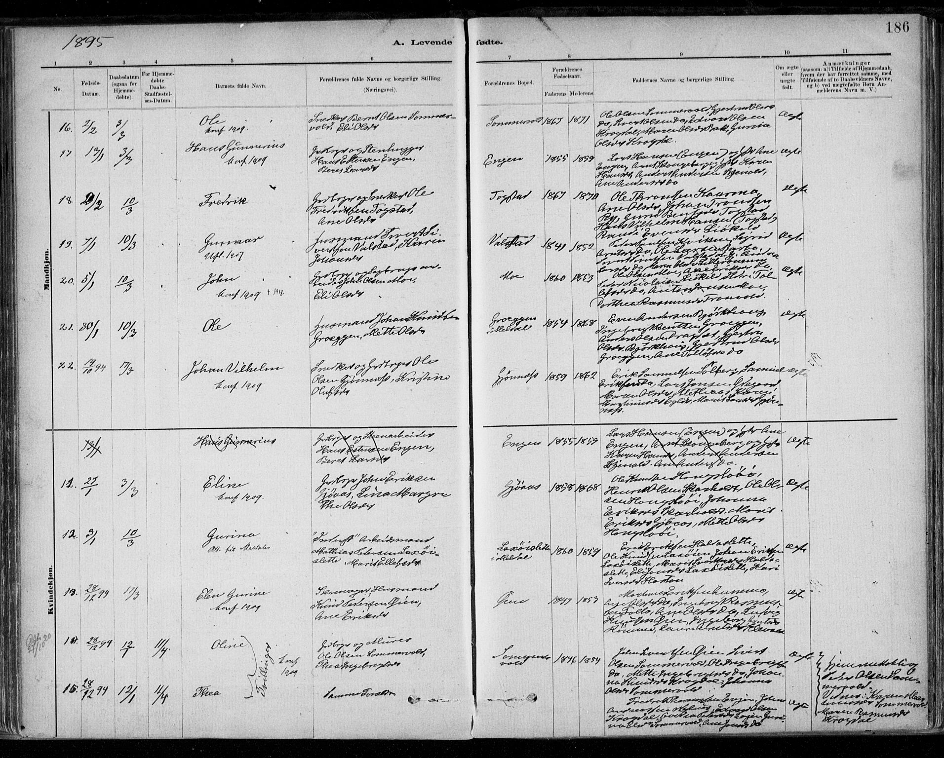 Ministerialprotokoller, klokkerbøker og fødselsregistre - Sør-Trøndelag, SAT/A-1456/668/L0809: Ministerialbok nr. 668A09, 1881-1895, s. 186