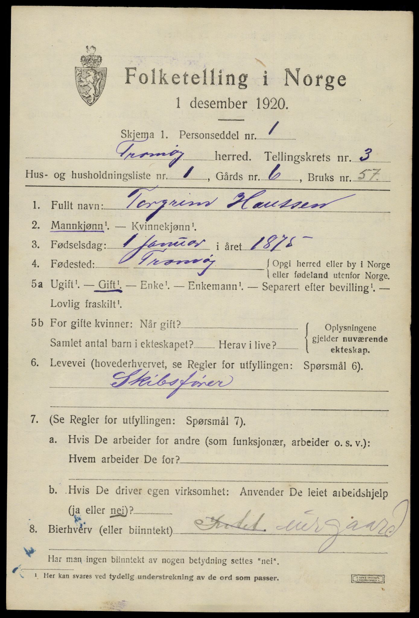 SAK, Folketelling 1920 for 0921 Tromøy herred, 1920, s. 1901