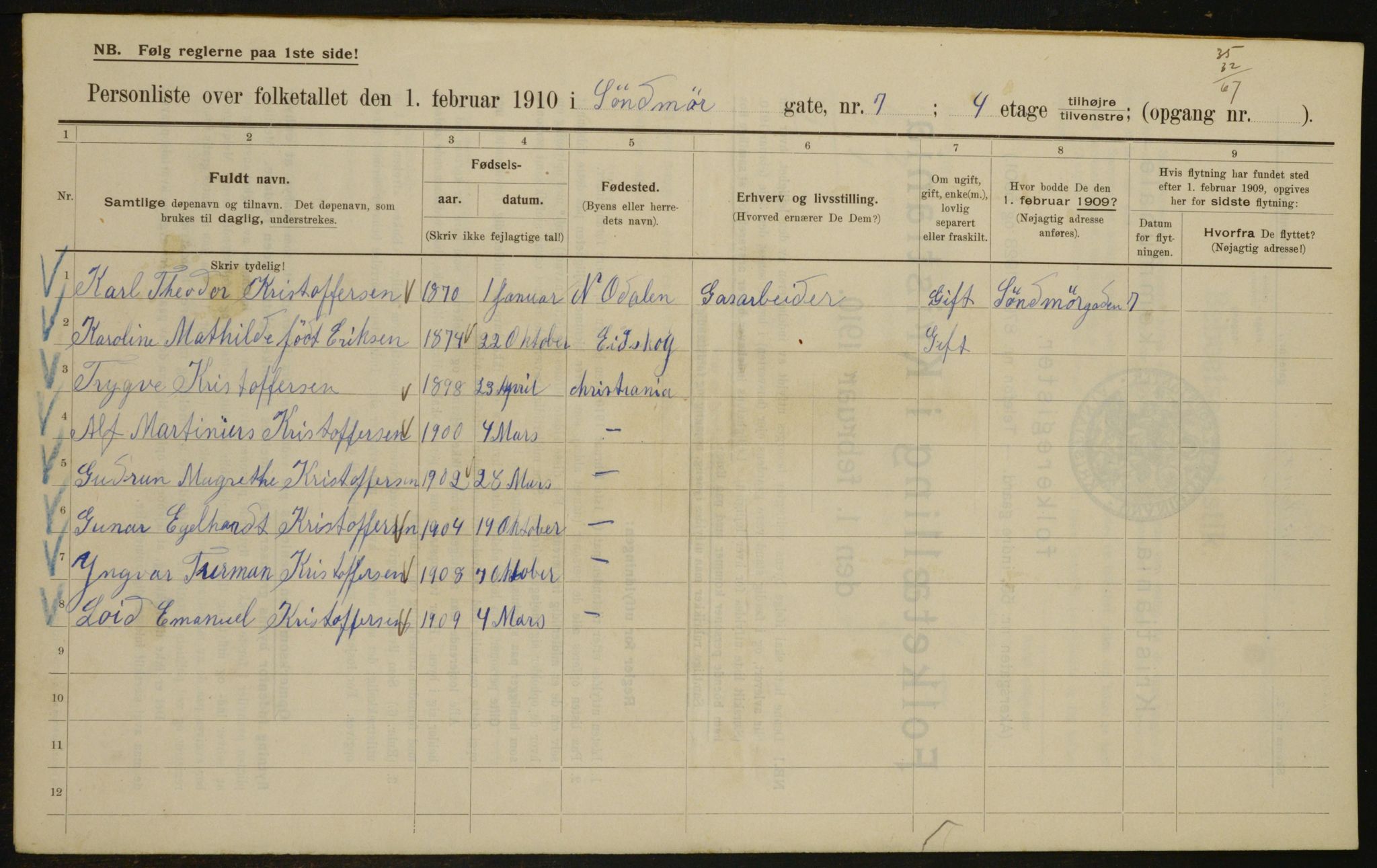 OBA, Kommunal folketelling 1.2.1910 for Kristiania, 1910, s. 99384