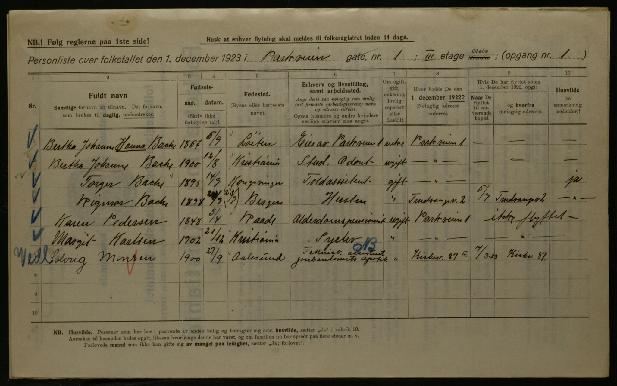 OBA, Kommunal folketelling 1.12.1923 for Kristiania, 1923, s. 85817