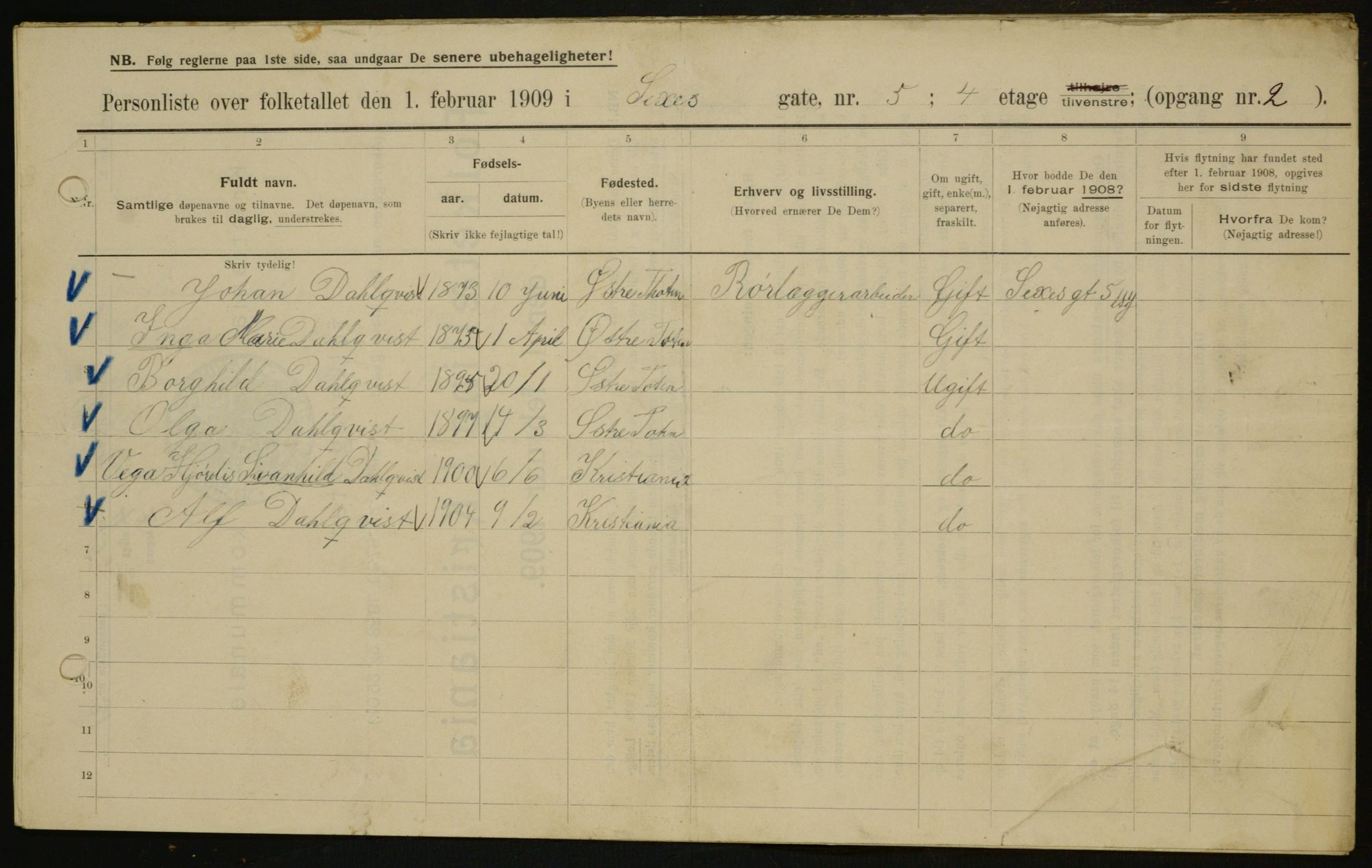 OBA, Kommunal folketelling 1.2.1909 for Kristiania kjøpstad, 1909, s. 85943