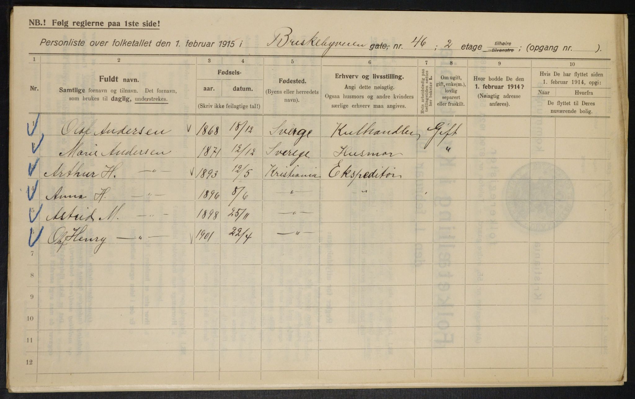 OBA, Kommunal folketelling 1.2.1915 for Kristiania, 1915, s. 9075