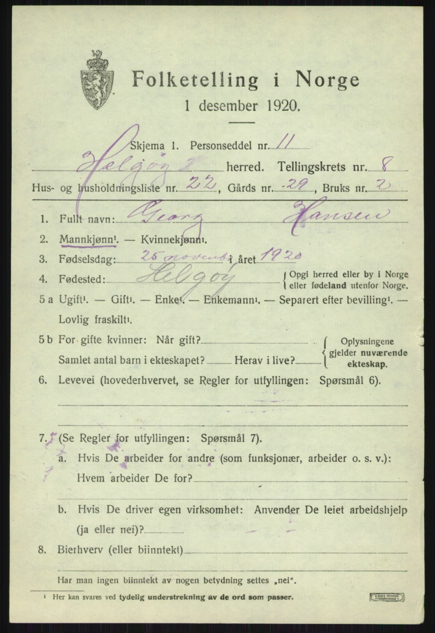 SATØ, Folketelling 1920 for 1935 Helgøy herred, 1920, s. 3186