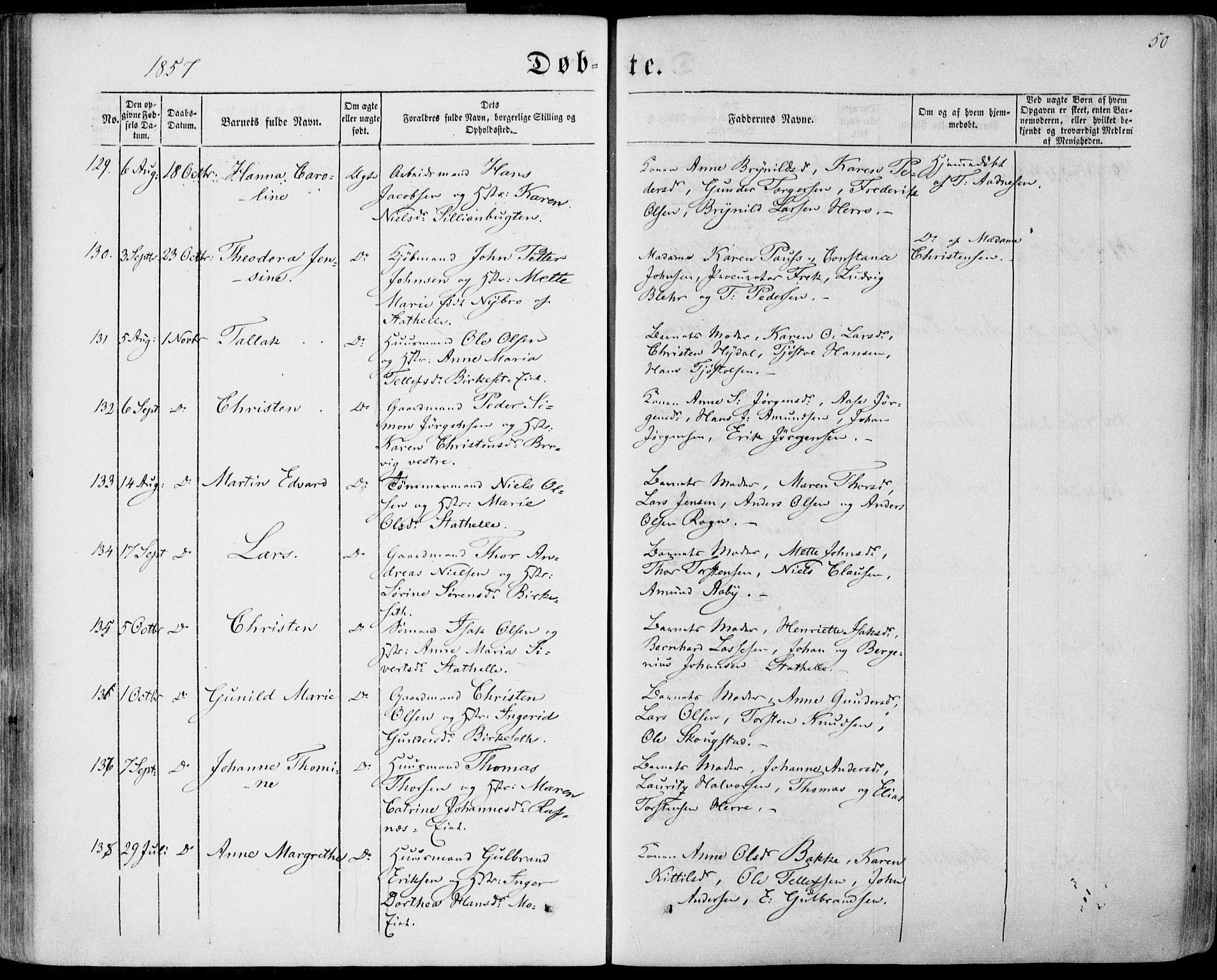 Bamble kirkebøker, AV/SAKO-A-253/F/Fa/L0005: Ministerialbok nr. I 5, 1854-1869, s. 50
