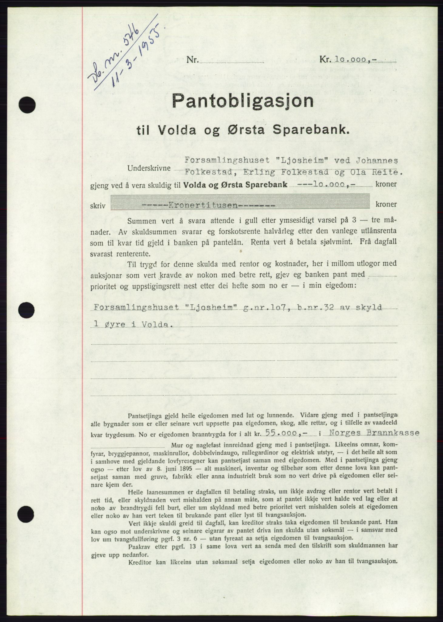 Søre Sunnmøre sorenskriveri, AV/SAT-A-4122/1/2/2C/L0126: Pantebok nr. 14B, 1954-1955, Dagboknr: 546/1955