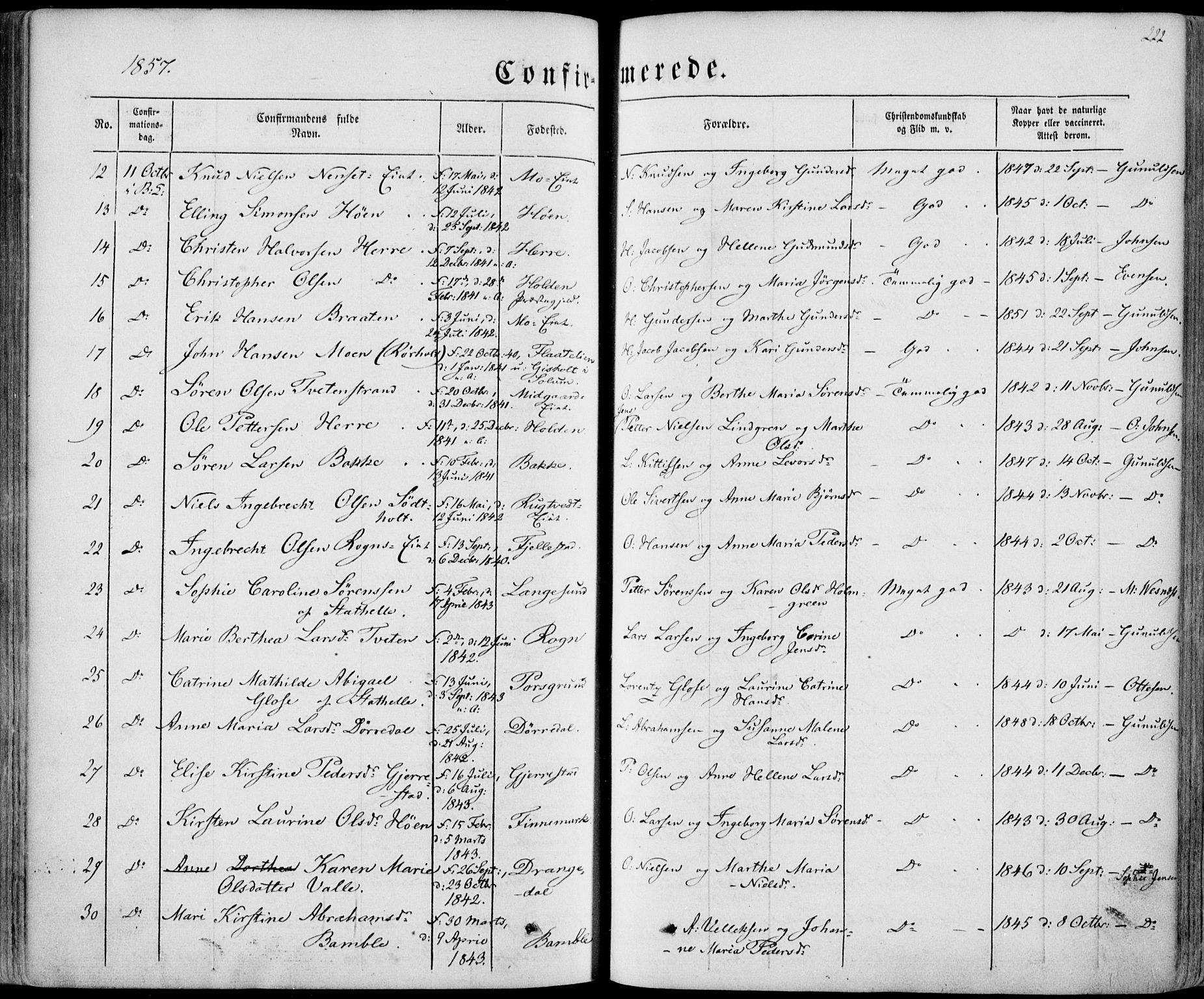 Bamble kirkebøker, AV/SAKO-A-253/F/Fa/L0005: Ministerialbok nr. I 5, 1854-1869, s. 222